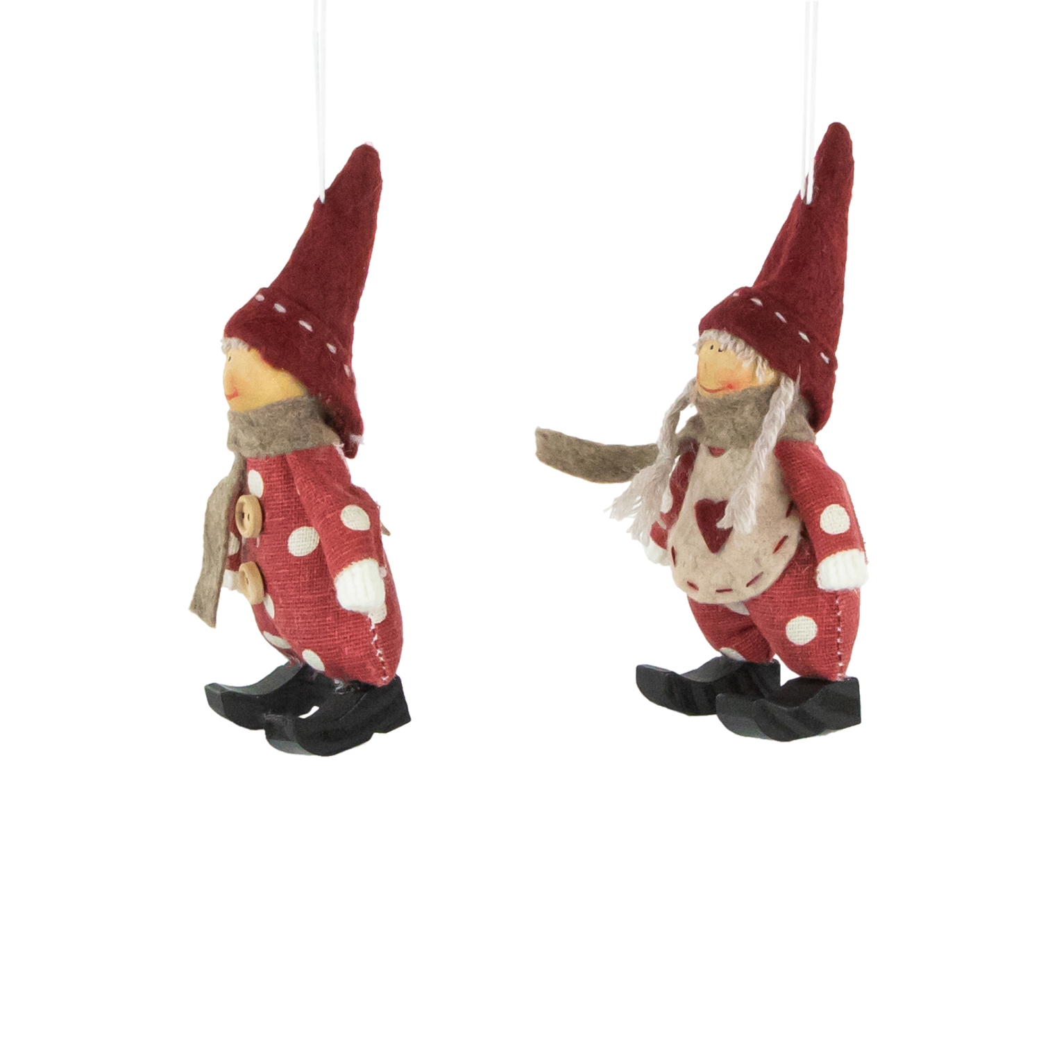Plush Polka Dot Boy and Girl Christmas Ornaments - 5.5" - Red - Set of 2