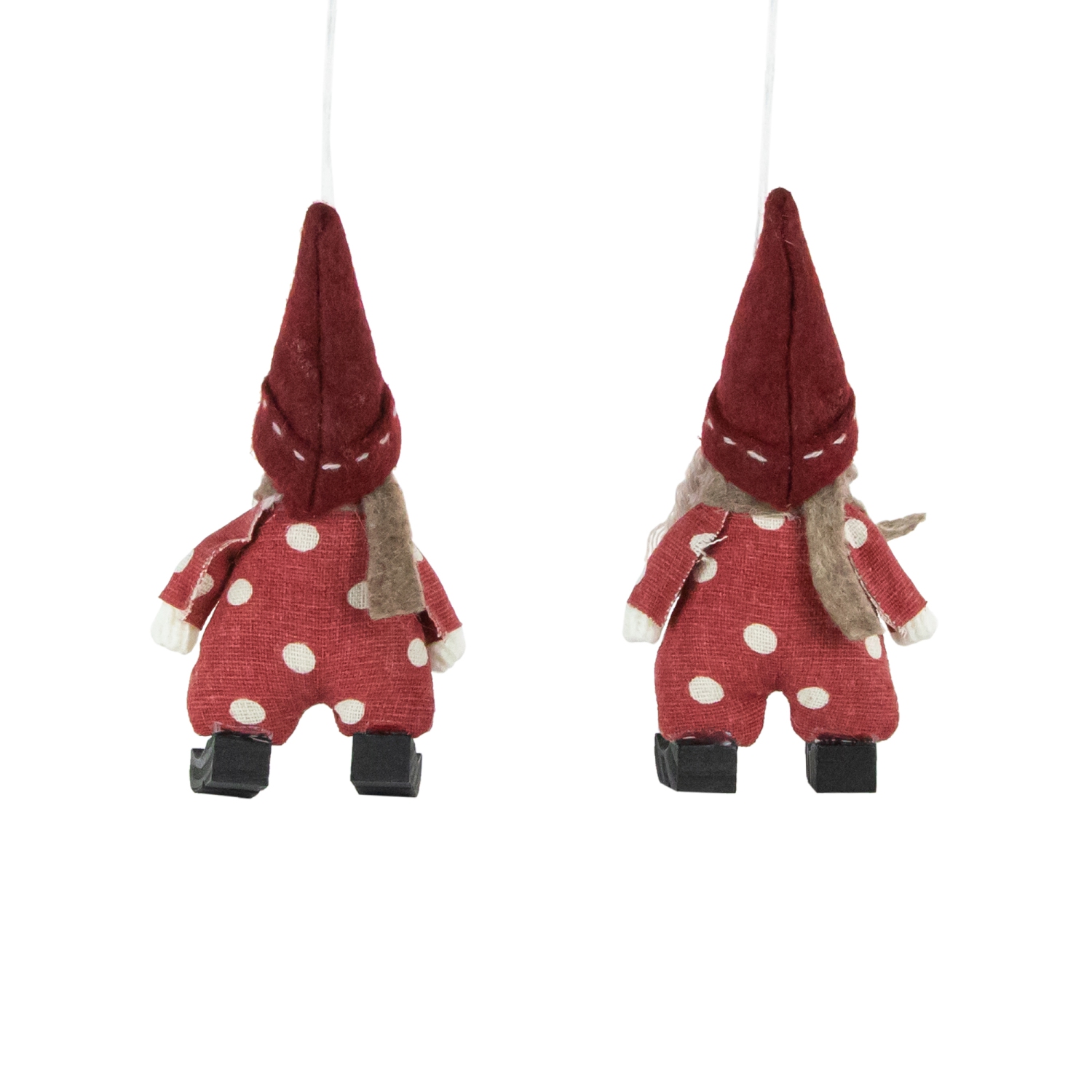 Plush Polka Dot Boy and Girl Christmas Ornaments - 5.5" - Red - Set of 2