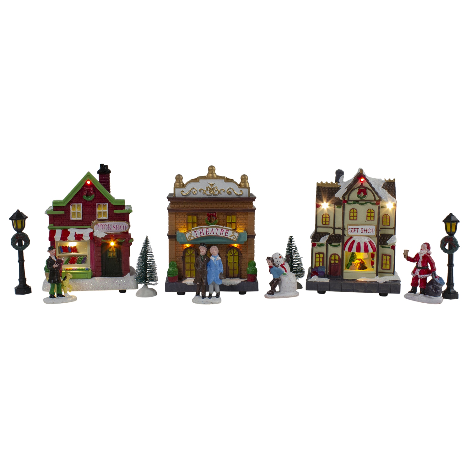 LED Lighted Theater and Shops Christmas Village Display Set - 11-Piece