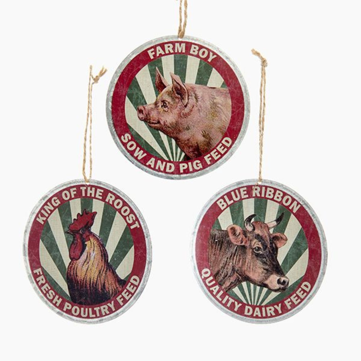 Farm Animal "Feed" Christmas Pendant Ornament Set - 3.75" - Set of 36