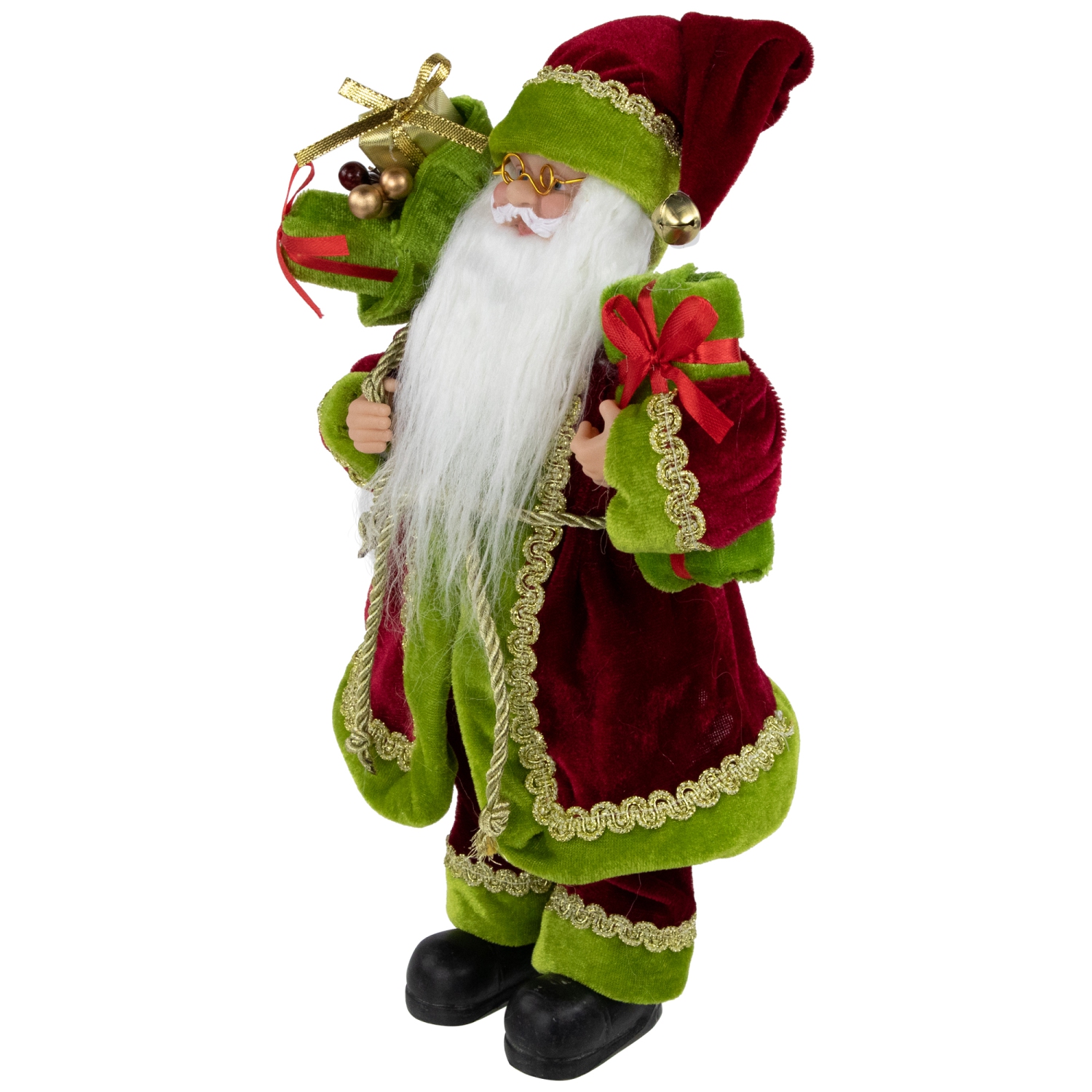 12" Red and Green Santa Claus with Gift Bag Christmas Figure