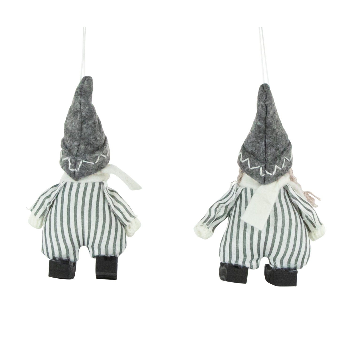Plush Striped Boy and Girl Christmas Ornaments - 5.5" - Gray and White - Set of 2