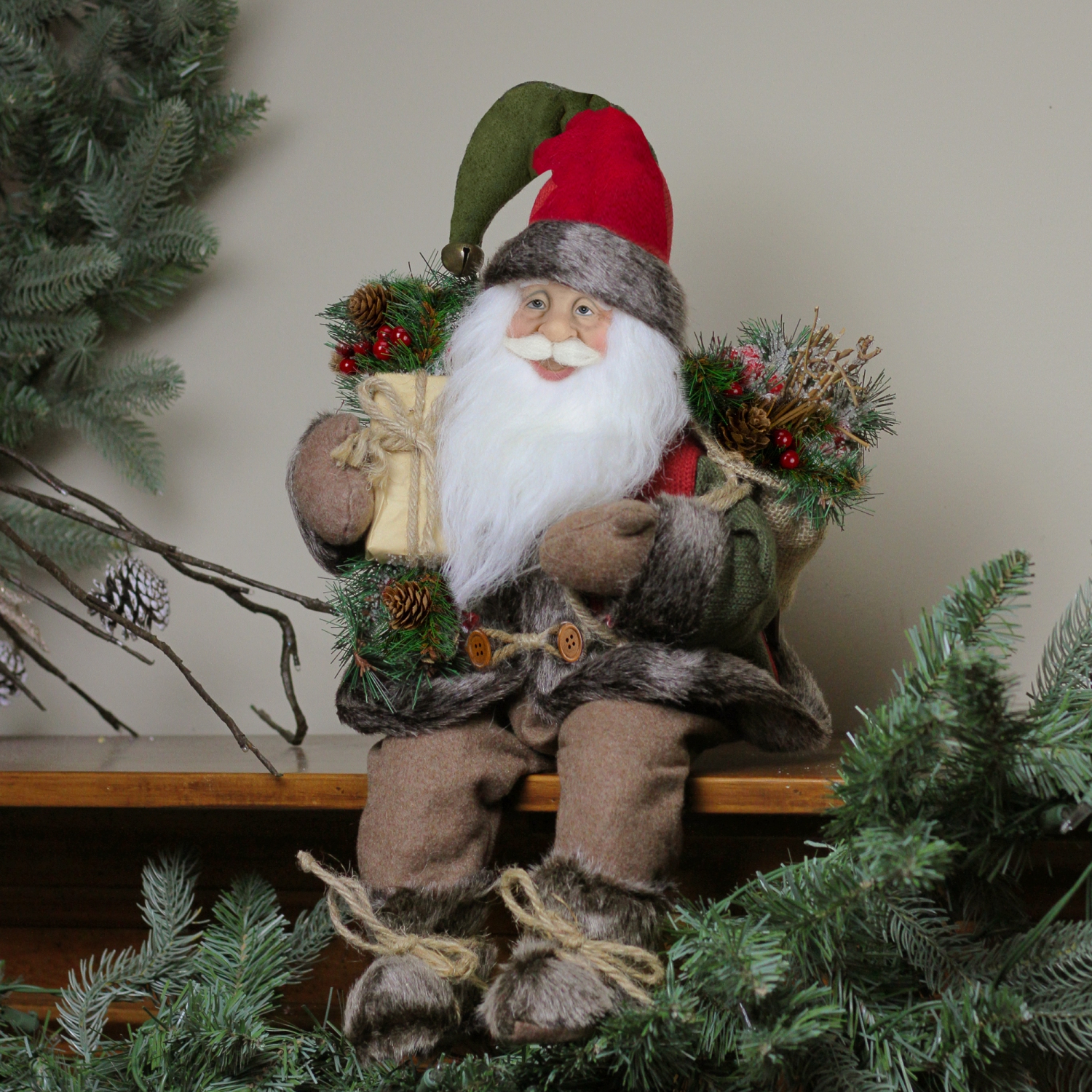 16" Country Rustic Santa Claus with Snowflake Jacket Sitting Christmas Figure