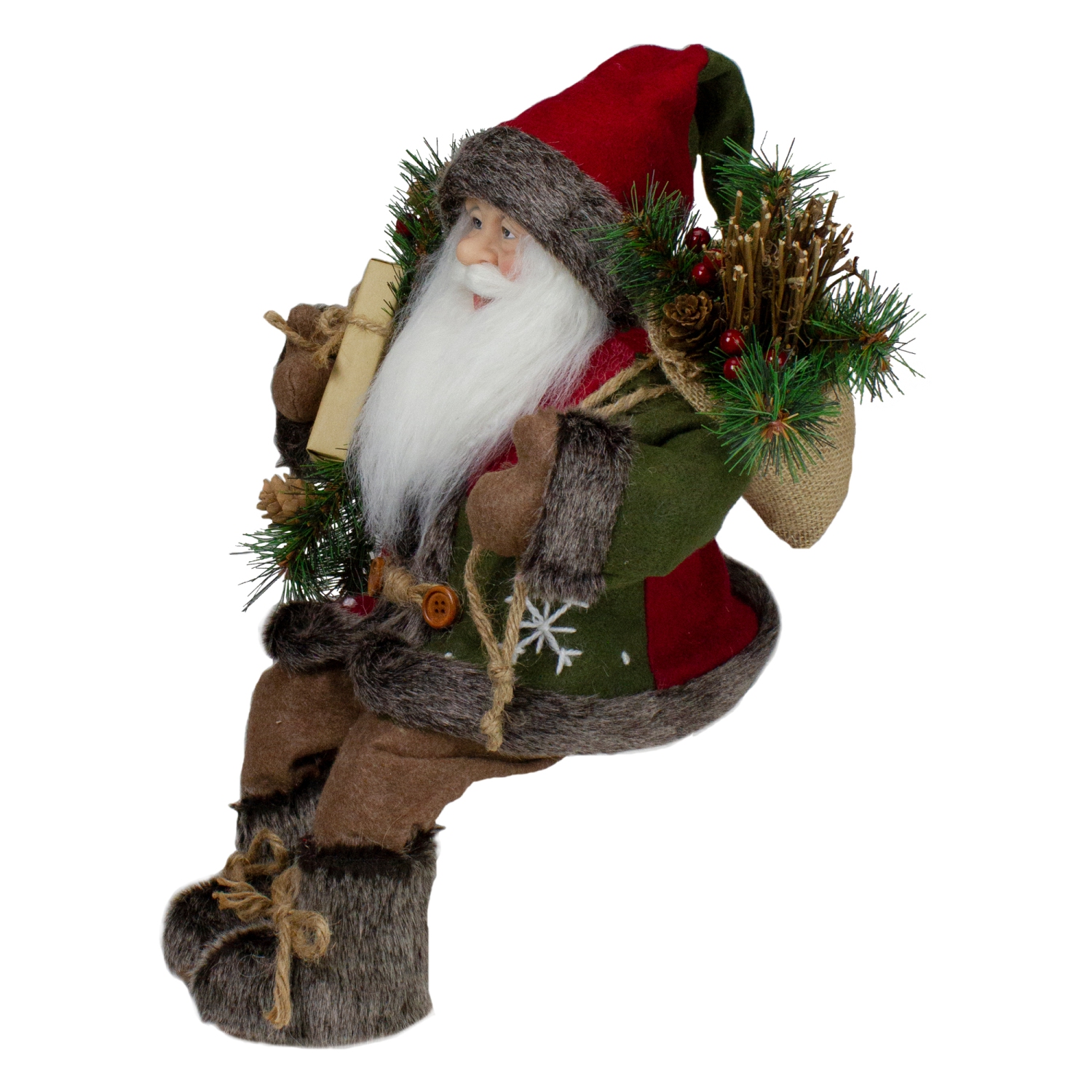 16" Country Rustic Santa Claus with Snowflake Jacket Sitting Christmas Figure