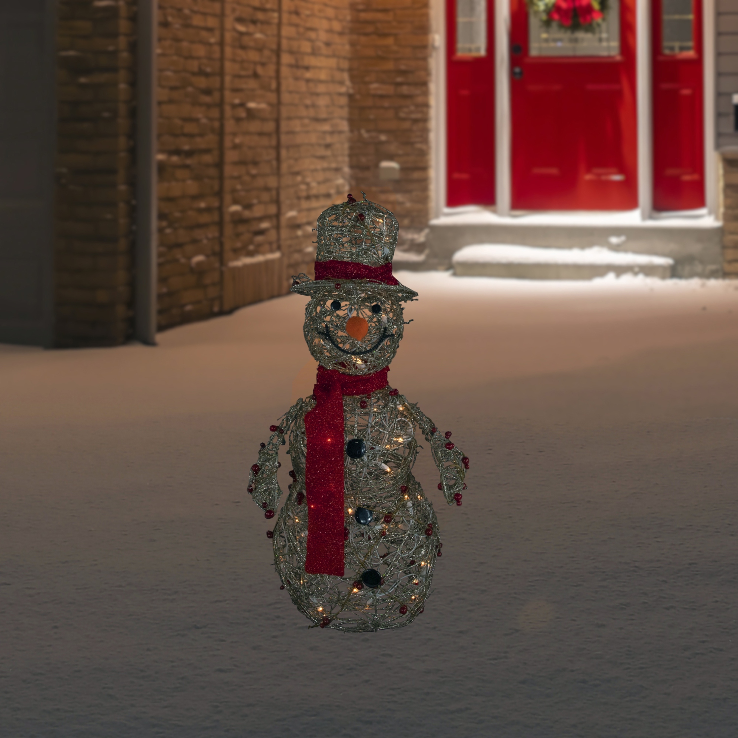 Lighted Glittered Snowman and Berries Outdoor Christmas Decoration - 28"