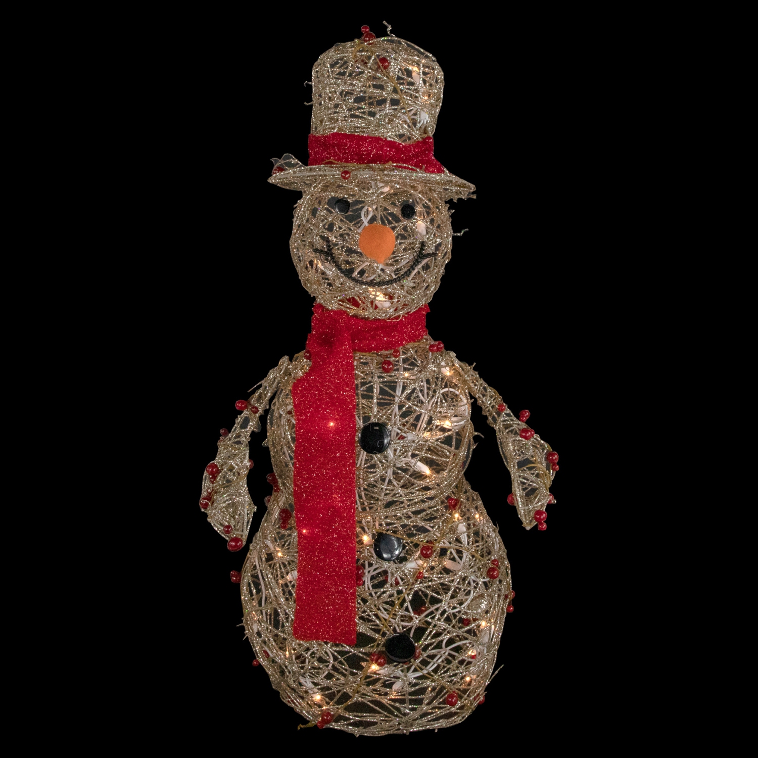 Lighted Glittered Snowman and Berries Outdoor Christmas Decoration - 28"