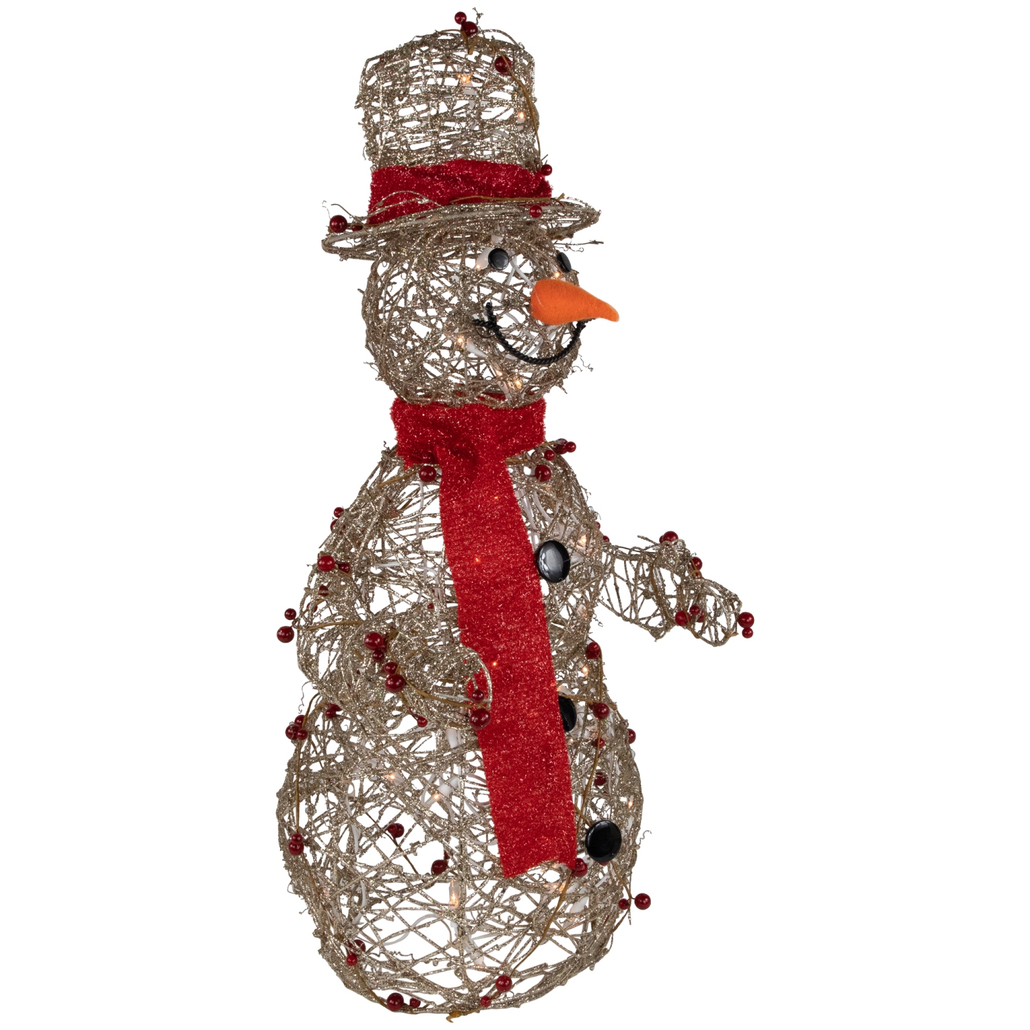 Lighted Glittered Snowman and Berries Outdoor Christmas Decoration - 28"