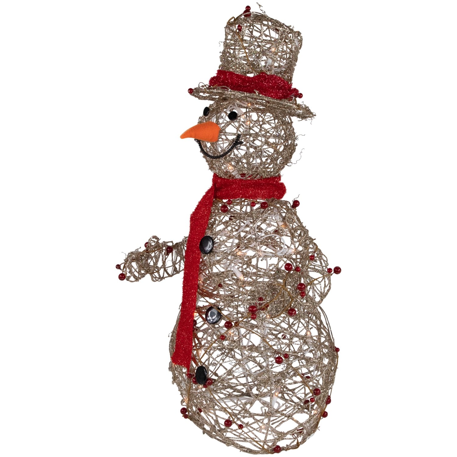 Lighted Glittered Snowman and Berries Outdoor Christmas Decoration - 28"