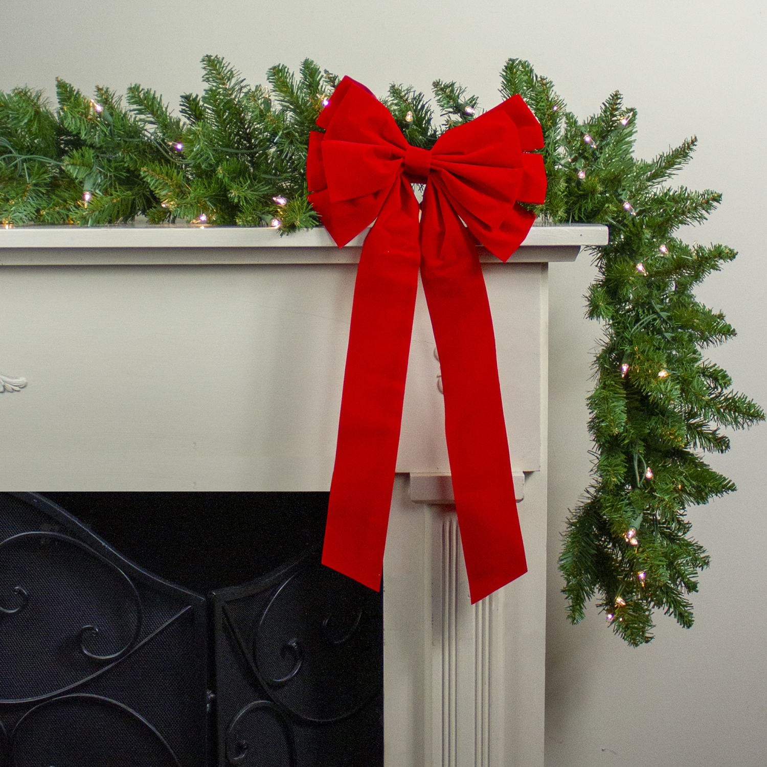 10-Loop Velveteen Christmas Bow Decoration - 10" x 22" - Red
