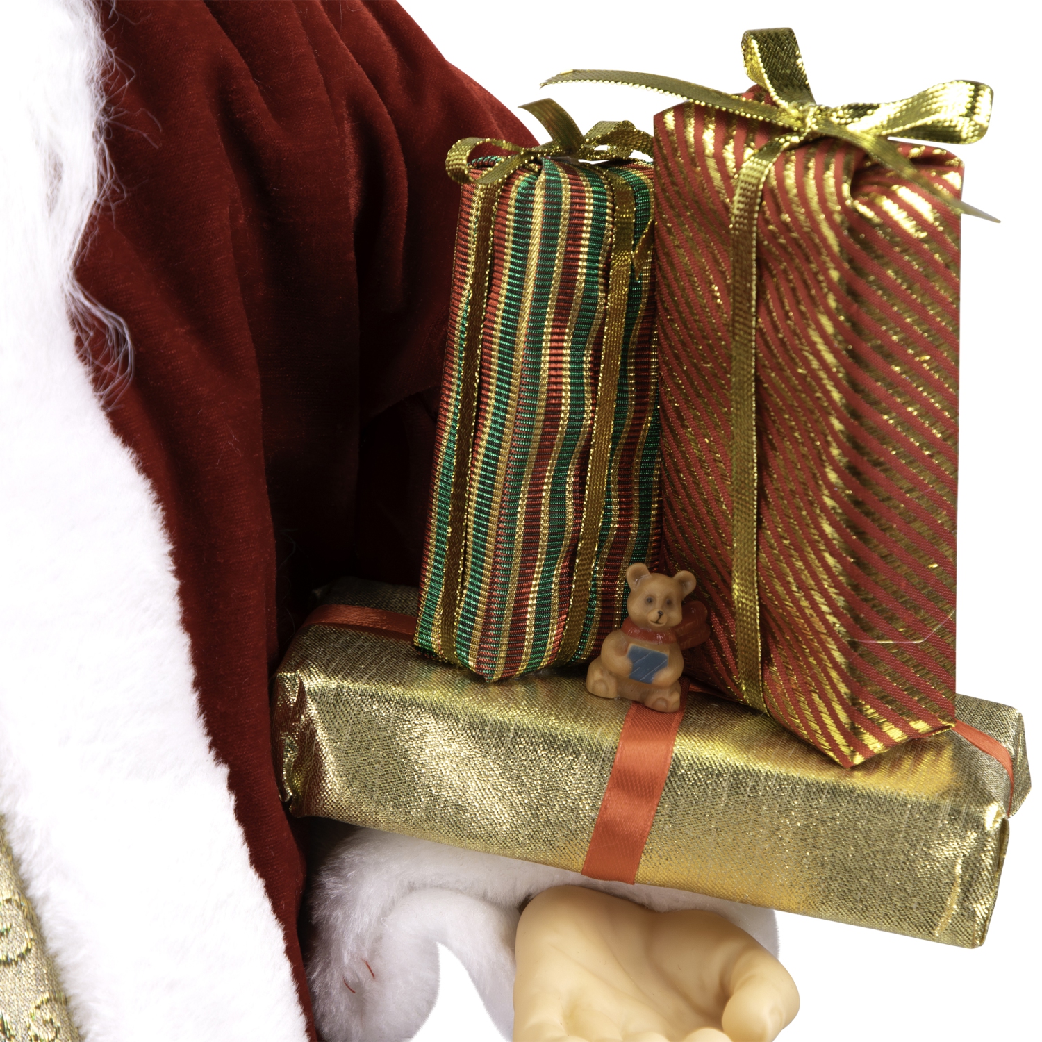 36" Traditional Holly Berry Standing Santa Claus Christmas Figure with Presents and Gift Bag