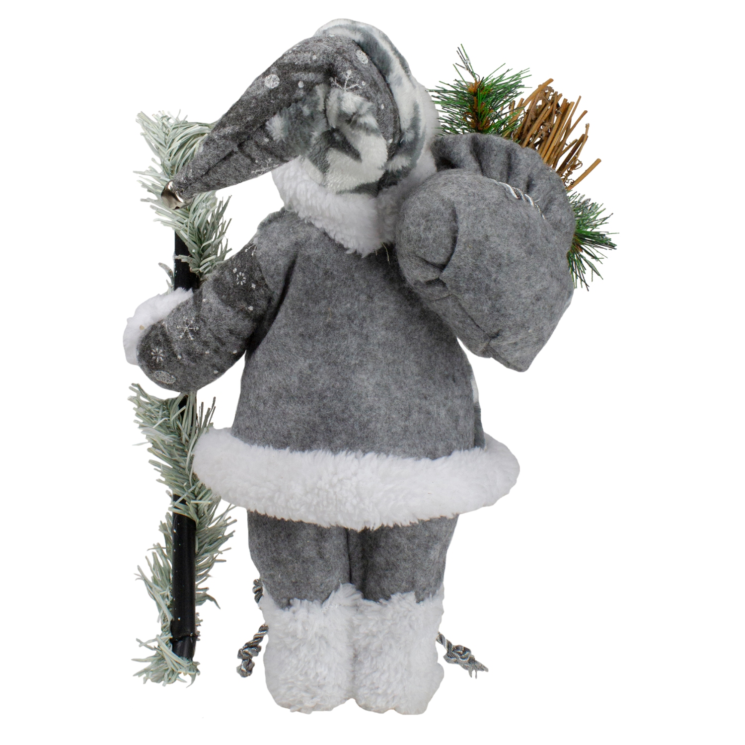 12" Country Patchwork Gray and White Santa Claus Christmas Figure