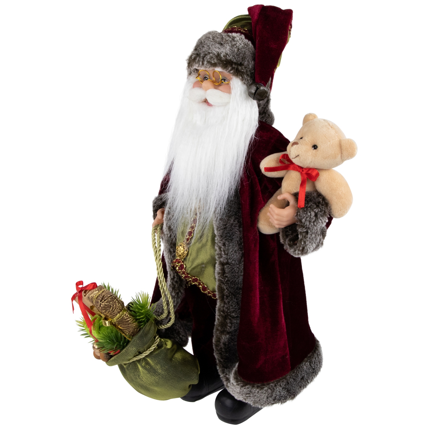 16" Burgundy Santa Claus with Gift Bag Christmas Figure