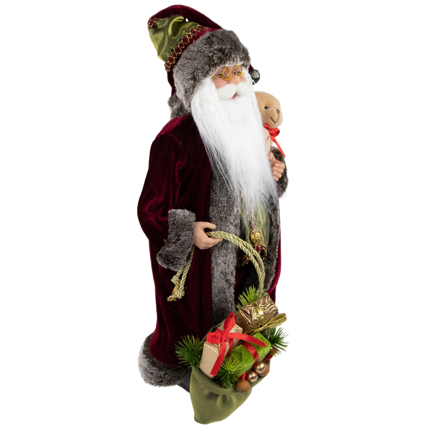 16" Burgundy Santa Claus with Gift Bag Christmas Figure