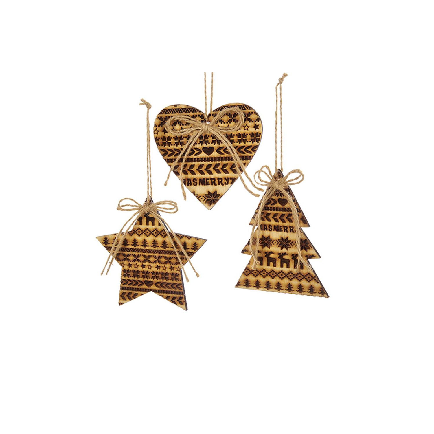 Heart, Star and Christmas Tree Hanging Ornaments - 4.25" - Set of 24