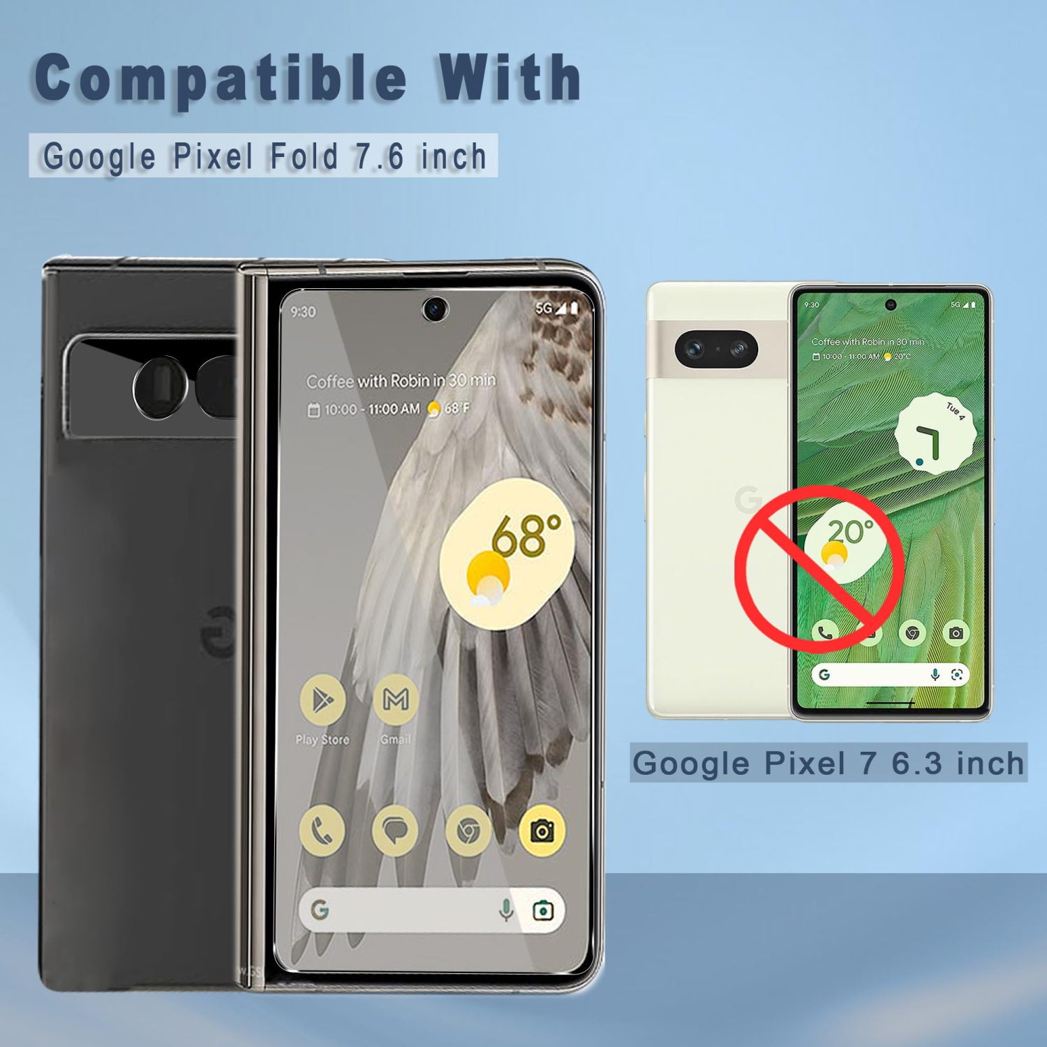 [Paquet de 3 + 3] compatible avec le protecteur d'écran pour Pixel Fold de Google de 7,6 po et le protecteur d'appareil photo en verre trempé