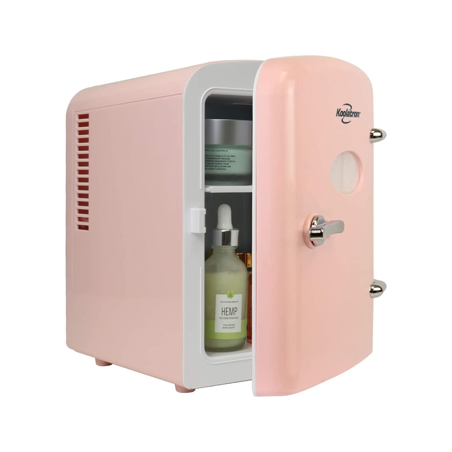Retro Mini Portable Fridge, 4L Compact Refrigerator for Skincare, Beauty Serum, Face Mask, Personal Cooler, Cute Desktop Accessory for Home Office Dorm Travel, Pink