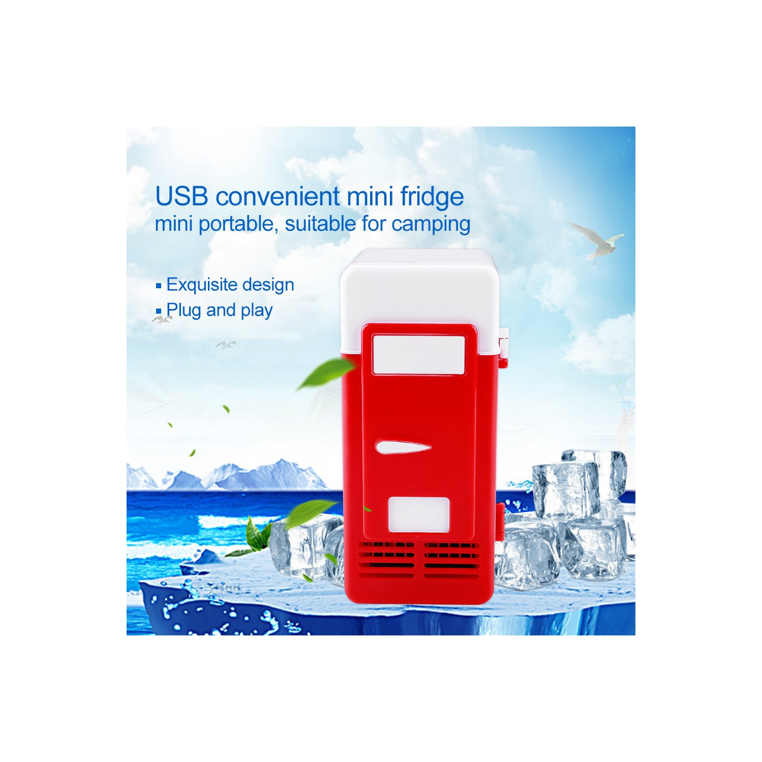 Mini USB Fridge - LED USB Refrigerator - Portable Compact Refrigerator - Drinks Beverage Cans,Refrigerator and Heater - For Home,Office, Car(Red)