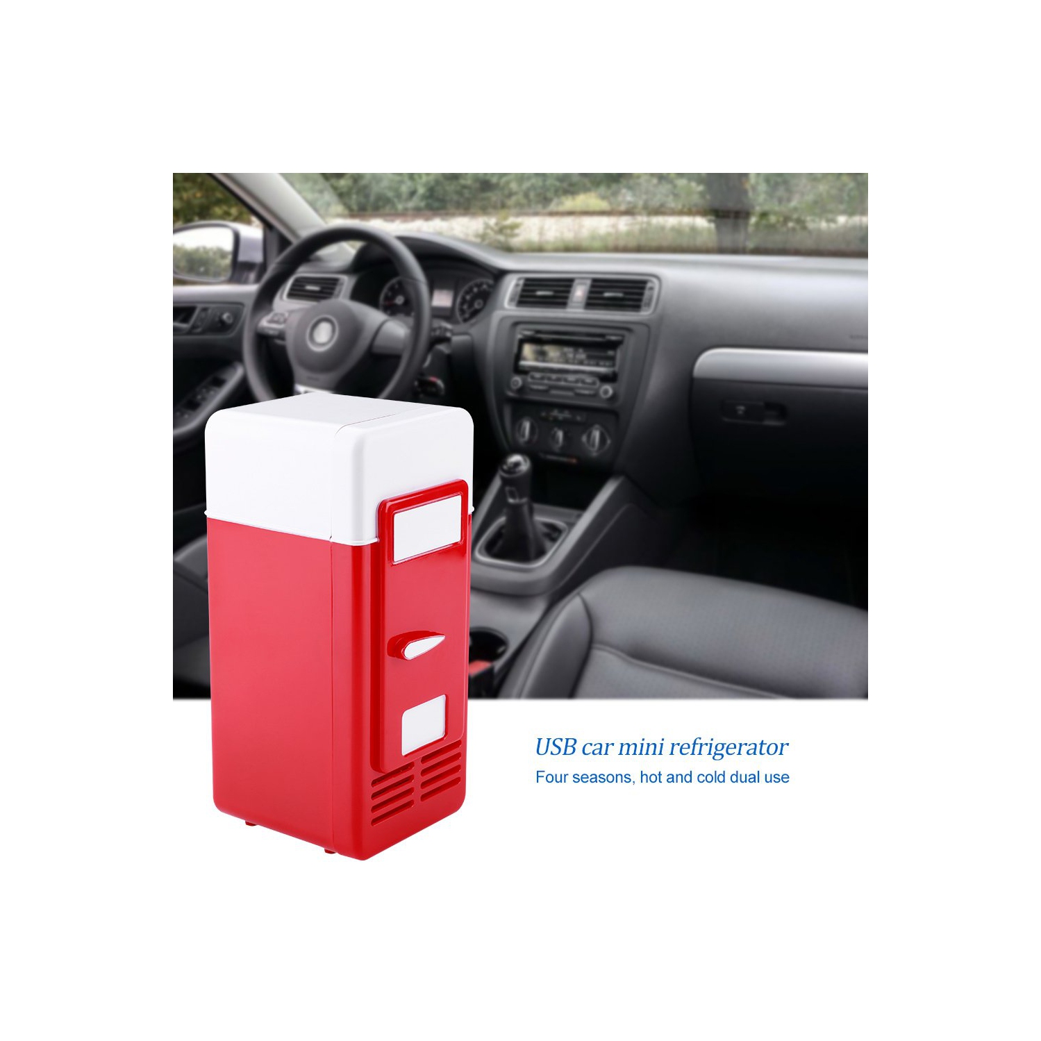 Mini USB Fridge - LED USB Refrigerator - Portable Compact Refrigerator - Drinks Beverage Cans,Refrigerator and Heater - For Home,Office, Car(Red)