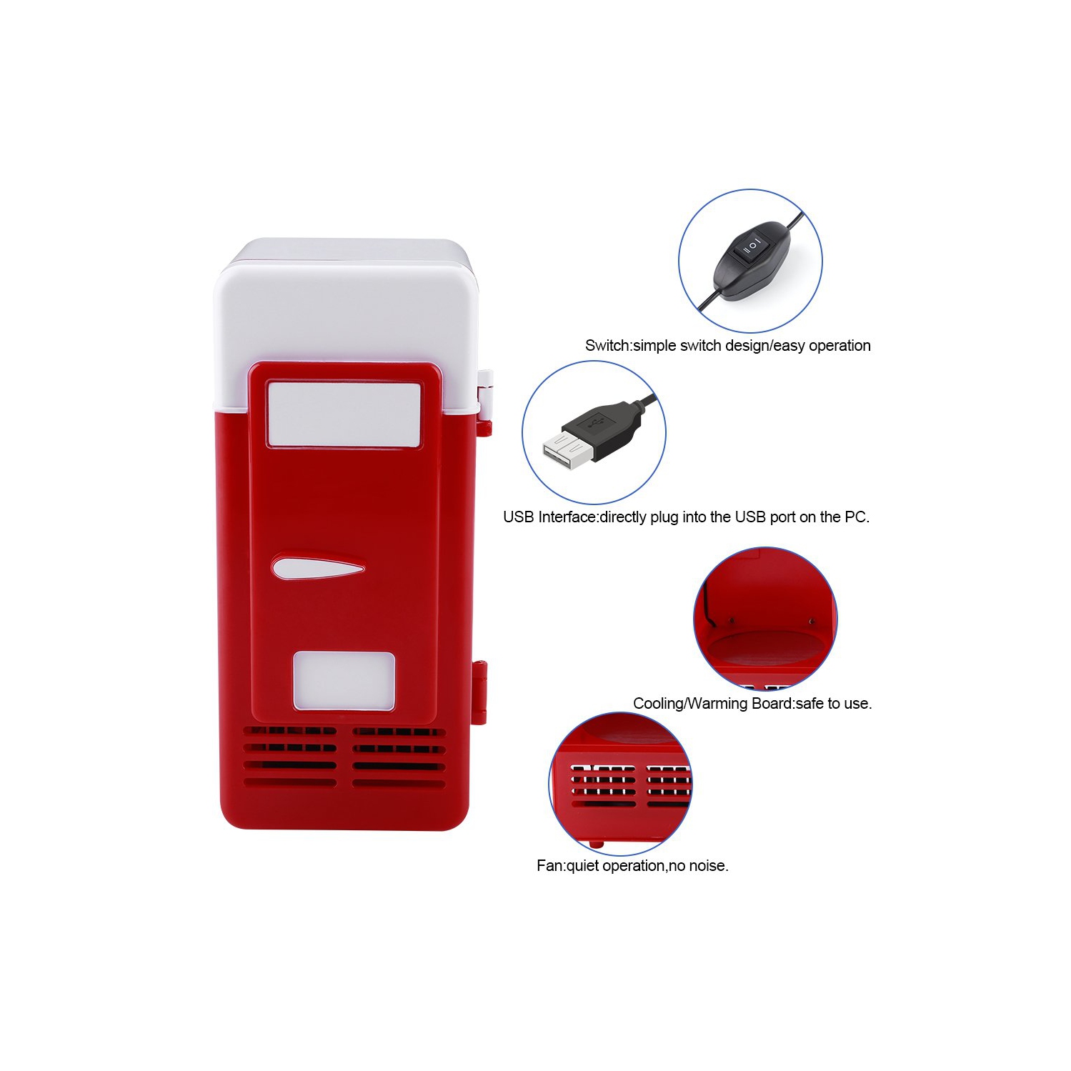Mini USB Fridge - LED USB Refrigerator - Portable Compact Refrigerator - Drinks Beverage Cans,Refrigerator and Heater - For Home,Office, Car(Red)