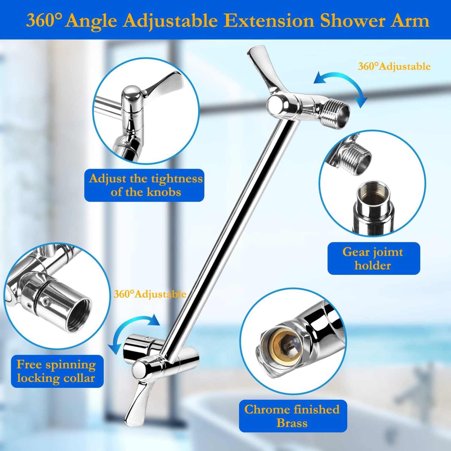 High Pressure Rainfall Shower Head, Rain Shower Head with Height/Angle Adjustable Extension Arm and Handheld Shower Combo, Chrome High Flow Stainless
