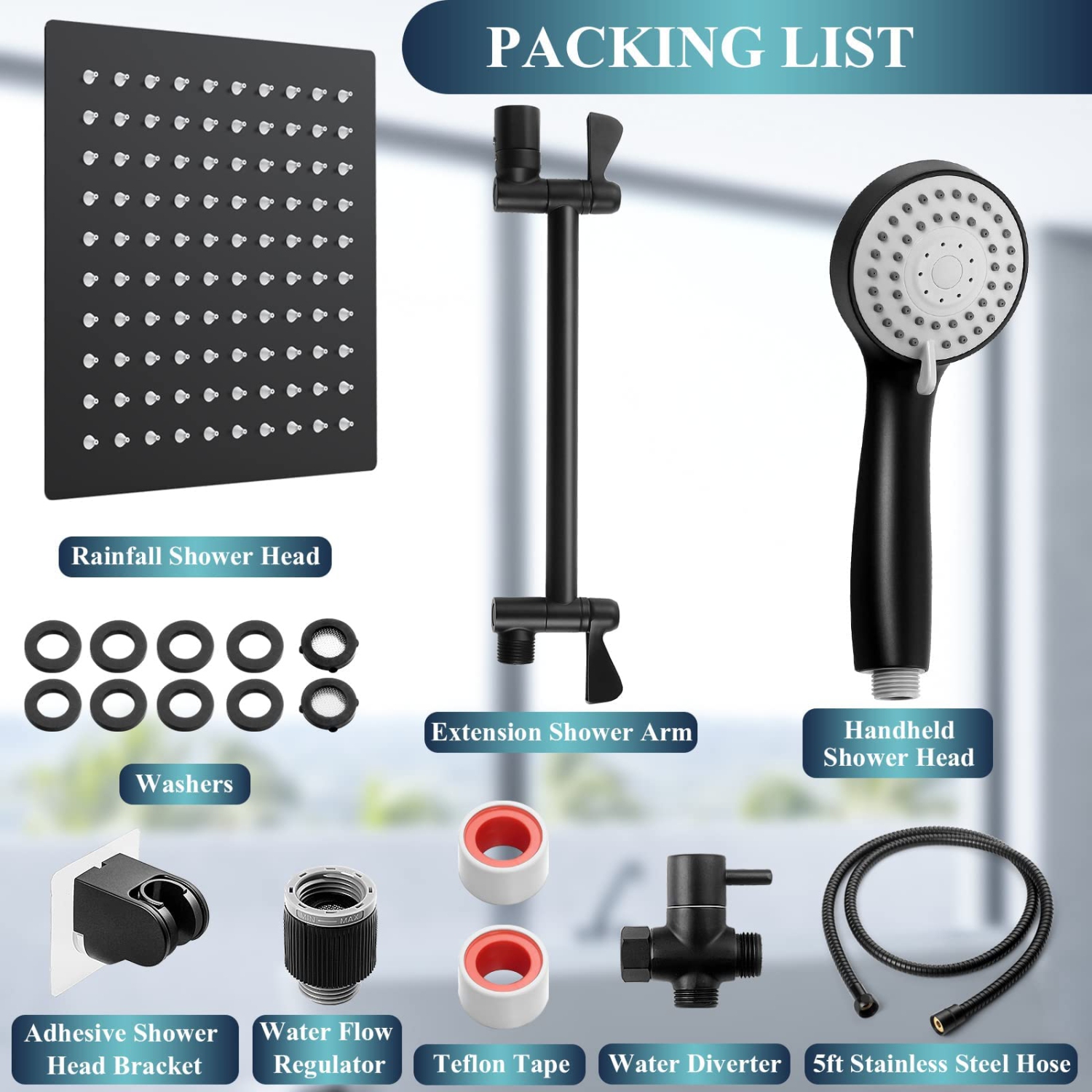 Bathroom High Pressure Hand-held Showerhead with Holder and 59 Inch Stainless Steel Hose, High Flow Hand Held and Adjustable Replacement Hand Held