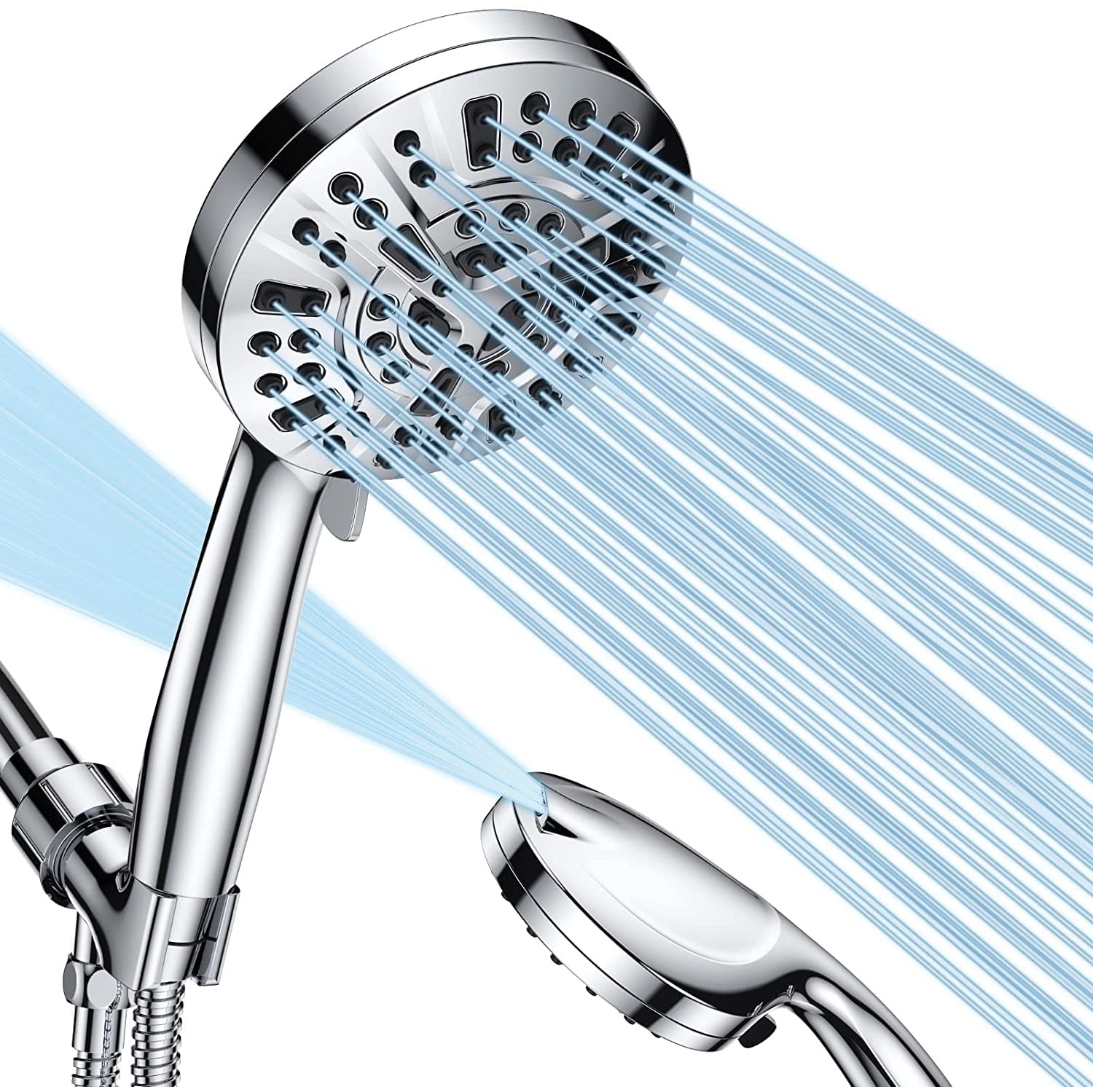 Pomme de douche avec tuyau, pomme de douche à main, 8 réglages de pulvérisation + 2 modes de jet puissant, pomme de douche amovible à haute pression