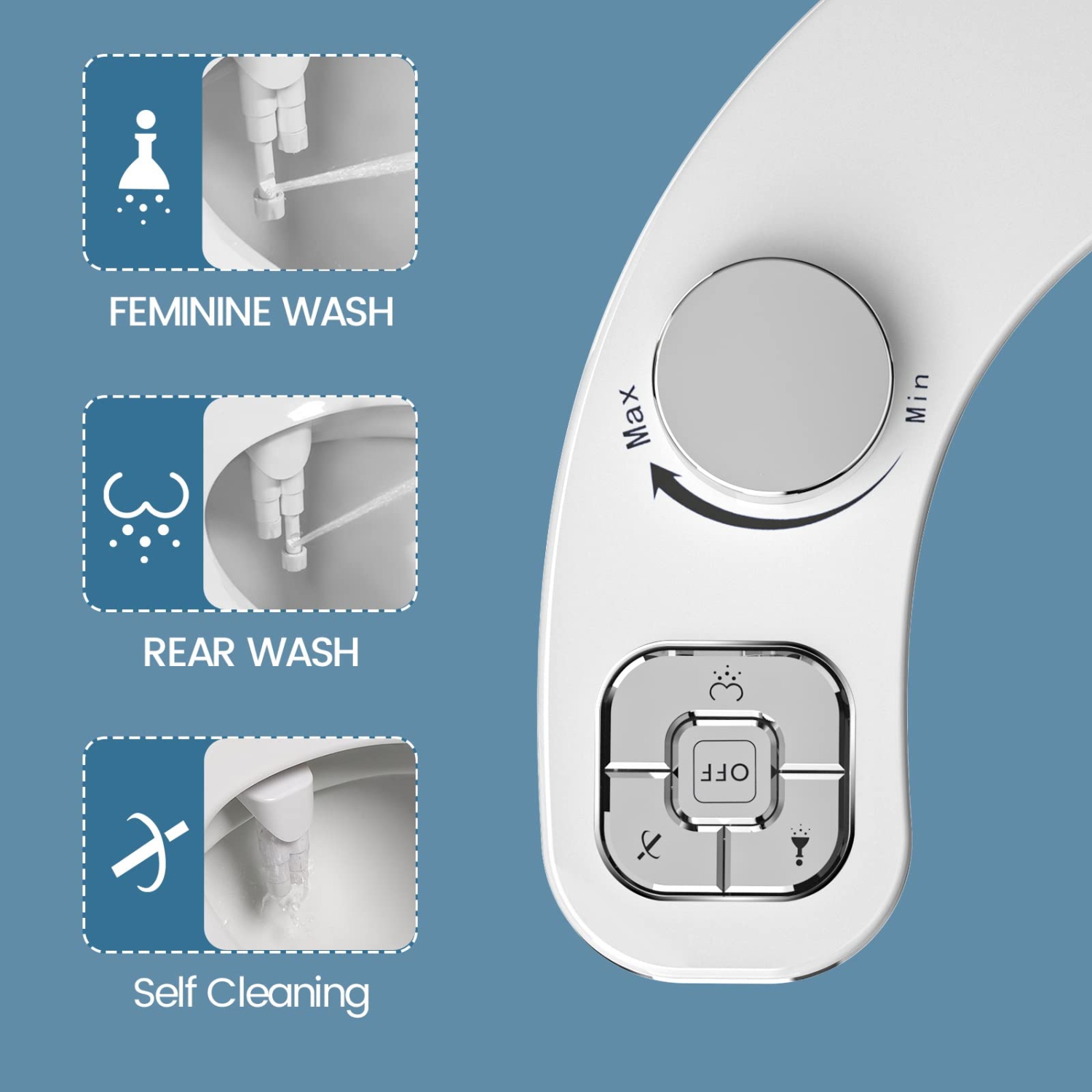 Bidet Attachment for Toilet, Dual Nozzle Non-Electric Fresh Water Bidet Toilet Seat Attachment with Nozzle Self Cleaning, Adjustable Water Pressure