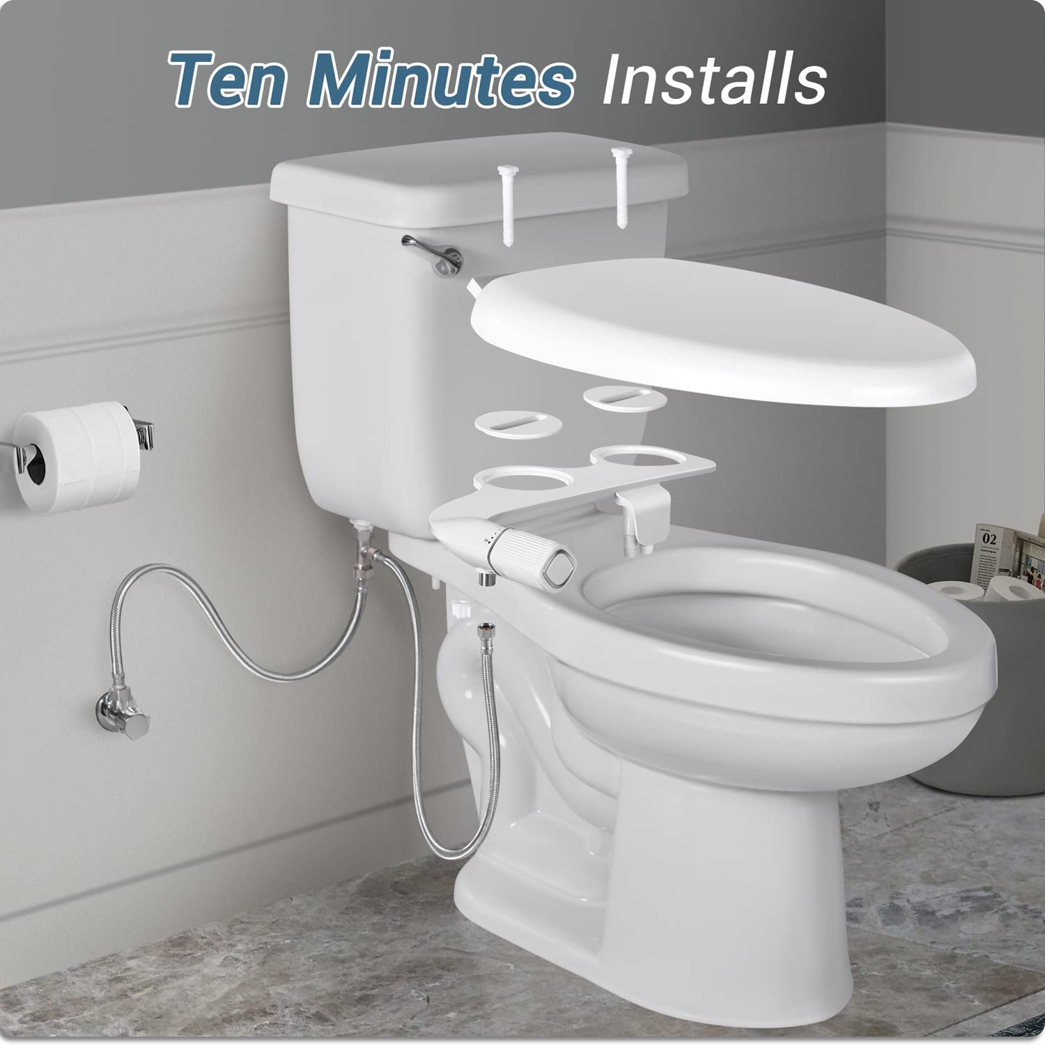 Bidet ultra-mince, embout double non électrique accessoire bidet pour toilettes avec entrée en métal, pression d'eau douce réglable bidet pour siège