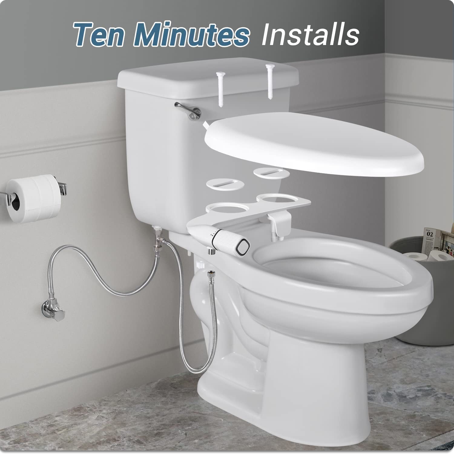 Bidet ultra-mince, embout double non électrique accessoire bidet pour toilettes avec entrée en métal, pression d'eau douce réglable bidet pour siège