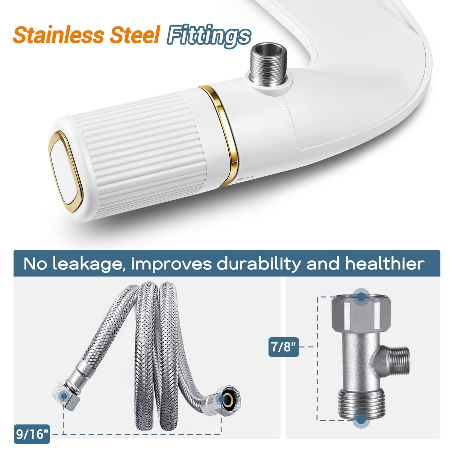 Bidet ultra-mince, embout double non électrique accessoire bidet pour toilettes avec entrée en métal, pression d'eau douce réglable bidet pour siège