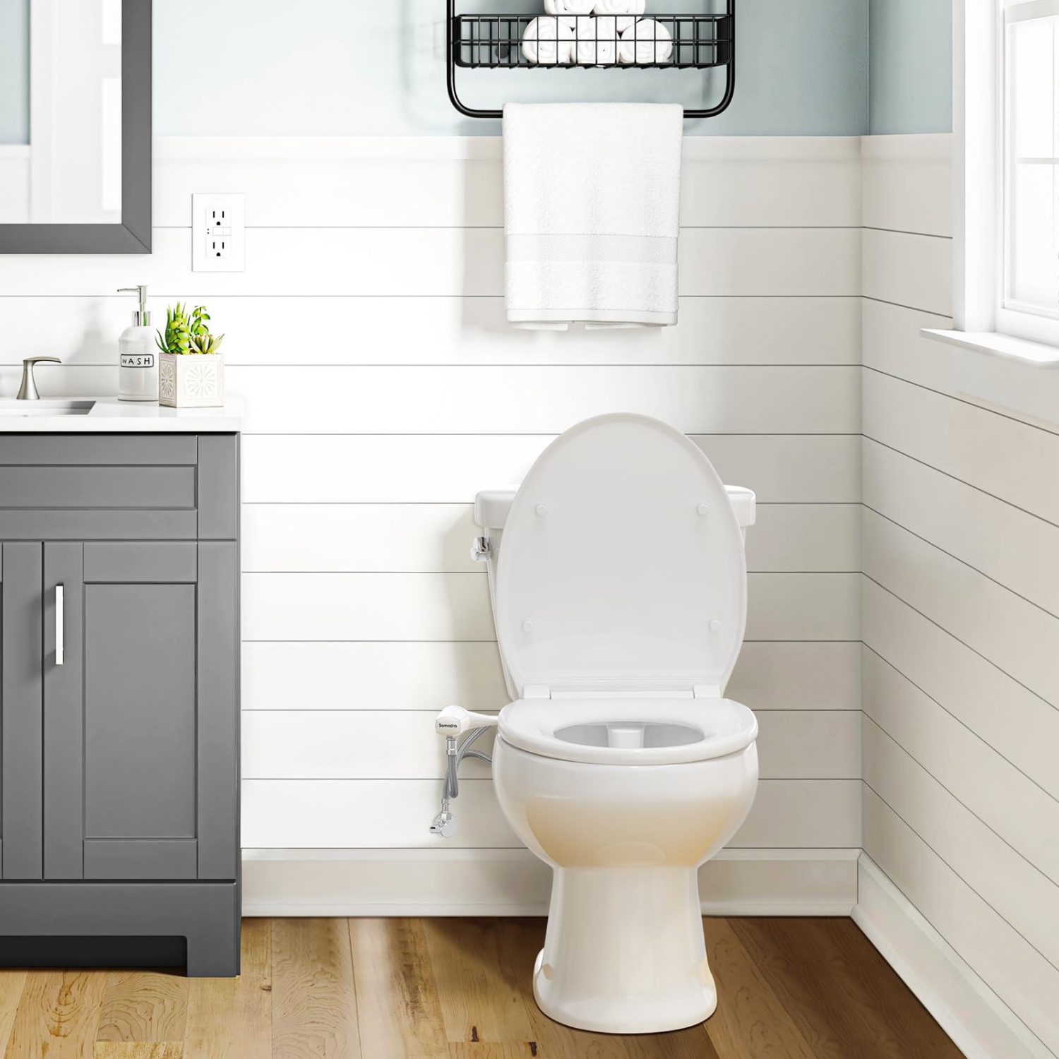 SAMODRA Ultra-Slim Bidet, Minimalist Bidet for Toilet with Non-Electric Dual Nozzle Adjustable Water Pressure, Fresh Water Bidet Toilet Seat