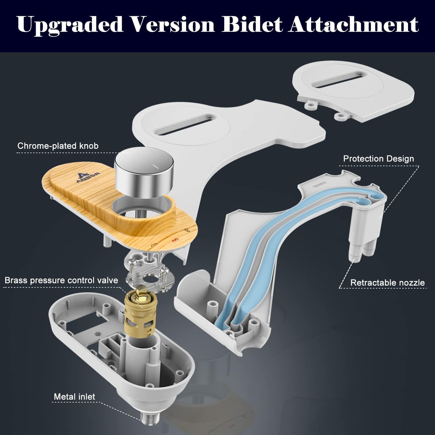 Bidet Attachment for Toilet, Slim Bidet Attachment Dual Nozzle Fresh Cold Water Non-Electric Bidet Toilet Seat Attachment Adjustable Water Pressure