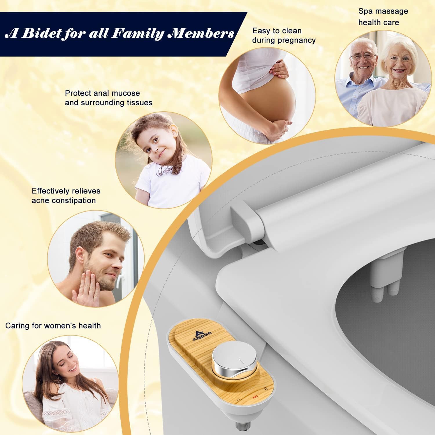 Bidet Attachment for Toilet, Slim Bidet Attachment Dual Nozzle Fresh Cold Water Non-Electric Bidet Toilet Seat Attachment Adjustable Water Pressure