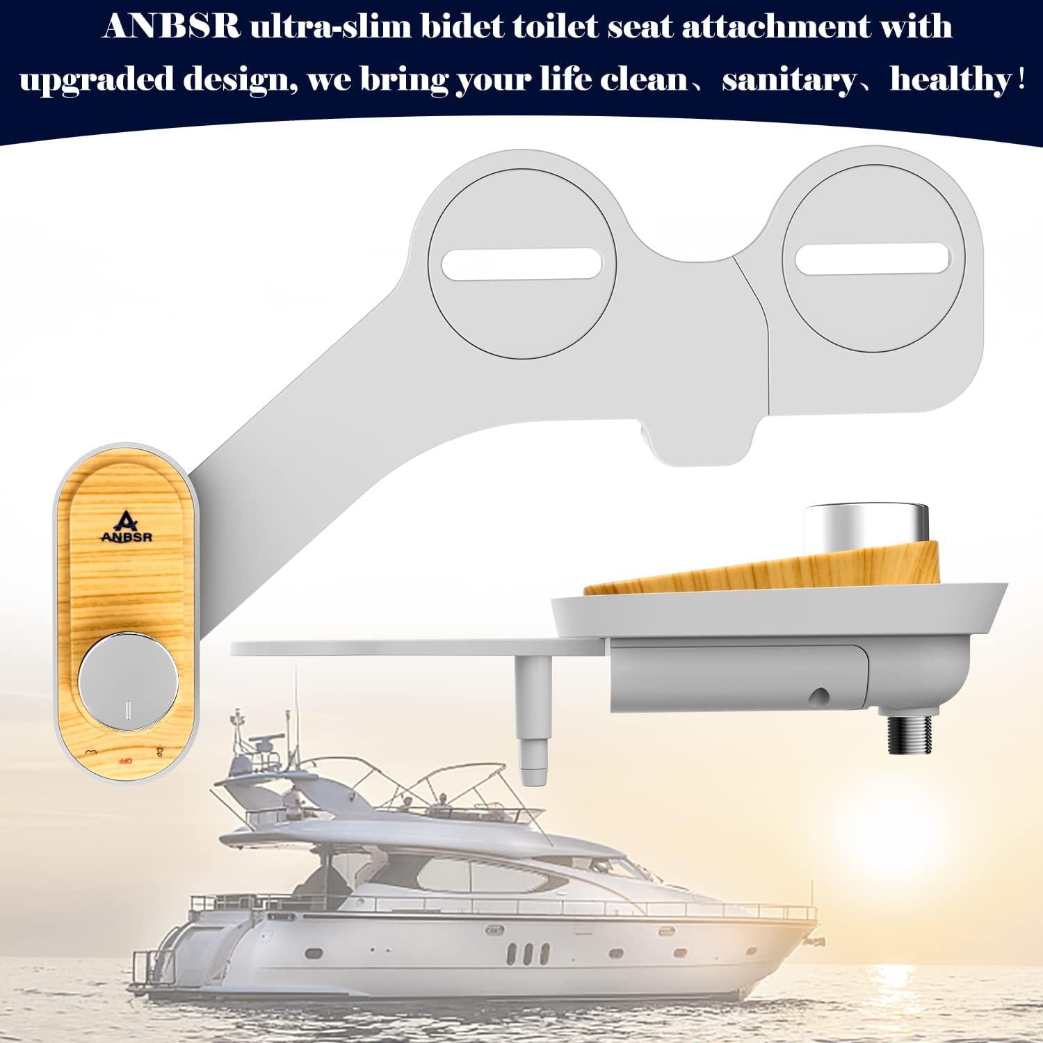 Bidet Attachment for Toilet, Slim Bidet Attachment Dual Nozzle Fresh Cold Water Non-Electric Bidet Toilet Seat Attachment Adjustable Water Pressure