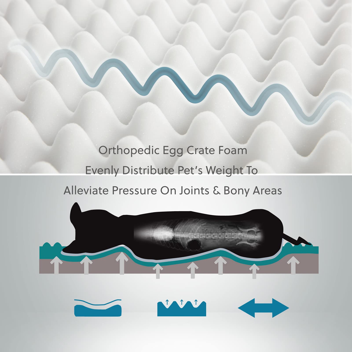 Large Dog Bed for Large Dogs - Orthopedic Dog Beds with Removable Washable Cover, Egg Crate Foam Pet Bed Mat, Suitable for Dogs Up to 75 lbs, Brown