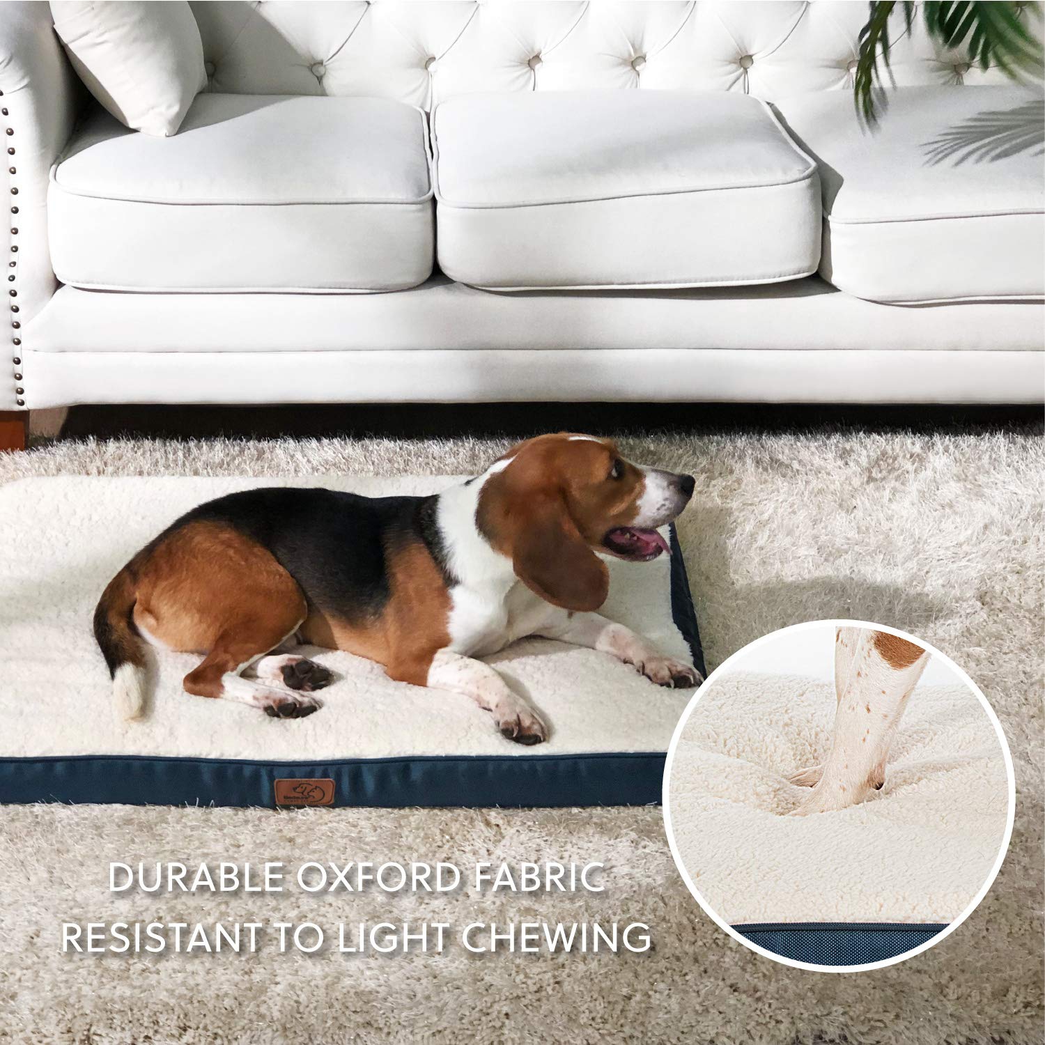 Large Dog Bed for Large Dogs - Orthopedic Dog Beds with Removable Washable Cover, Egg Crate Foam Pet Bed Mat, Suitable for Dogs Up to 75 lbs, Denim