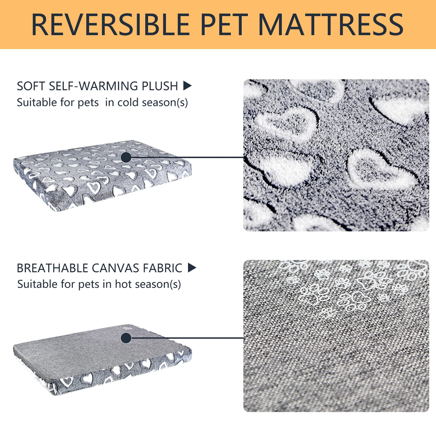 Dog Bed Mat Reversible(Cool & Soft), Stylish 48” Pet Bed Mattress for Dog Crate, Water Proof Linings, Removable Machine Washable Cover, Pet Bed for