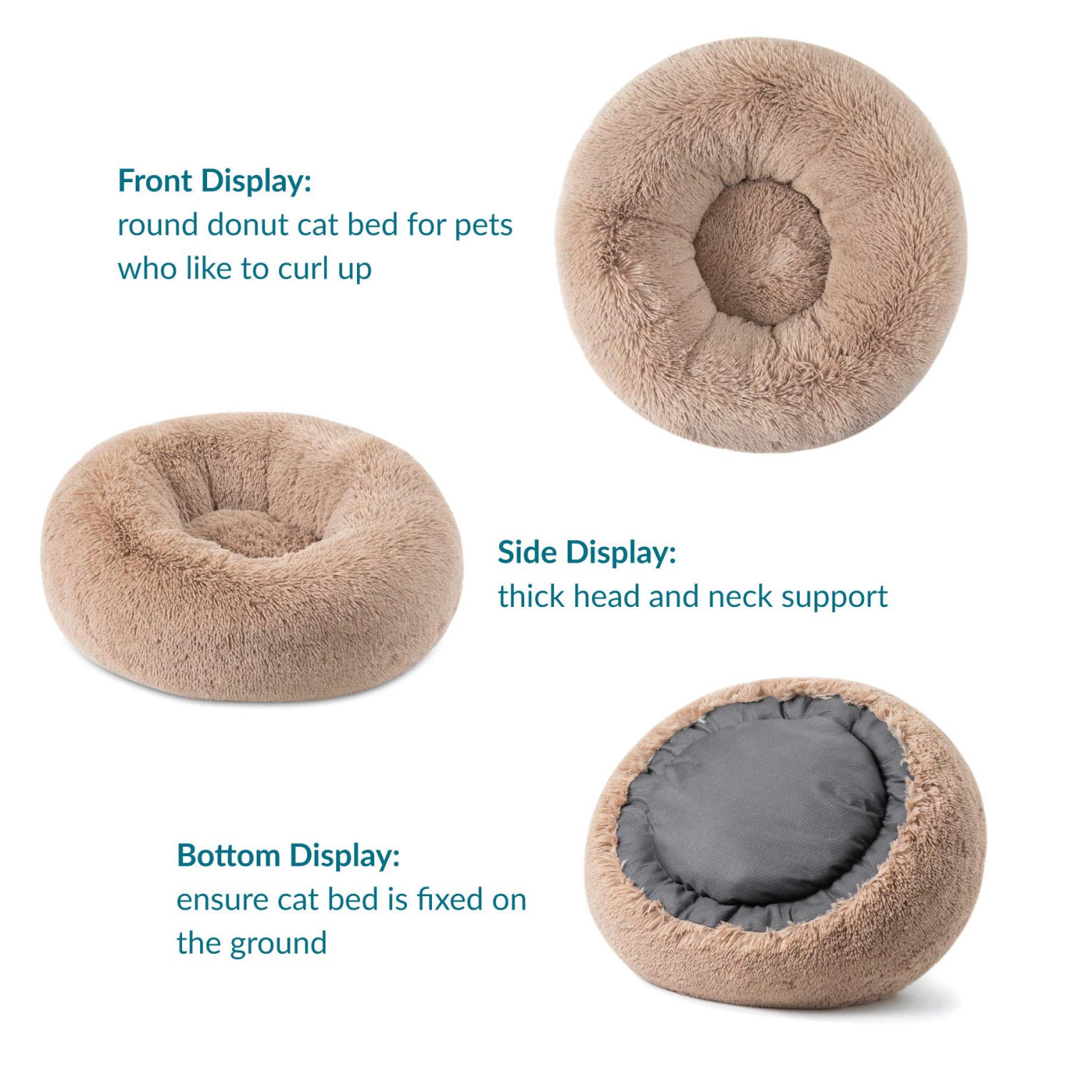 Small Dog Bed Washable - Self Calming Dog Beds - 23 inches Fluffy Donut Cuddler for Small/Medium Deep Sleep Cat up to 25lbs - Anti-Anxiety Indoor