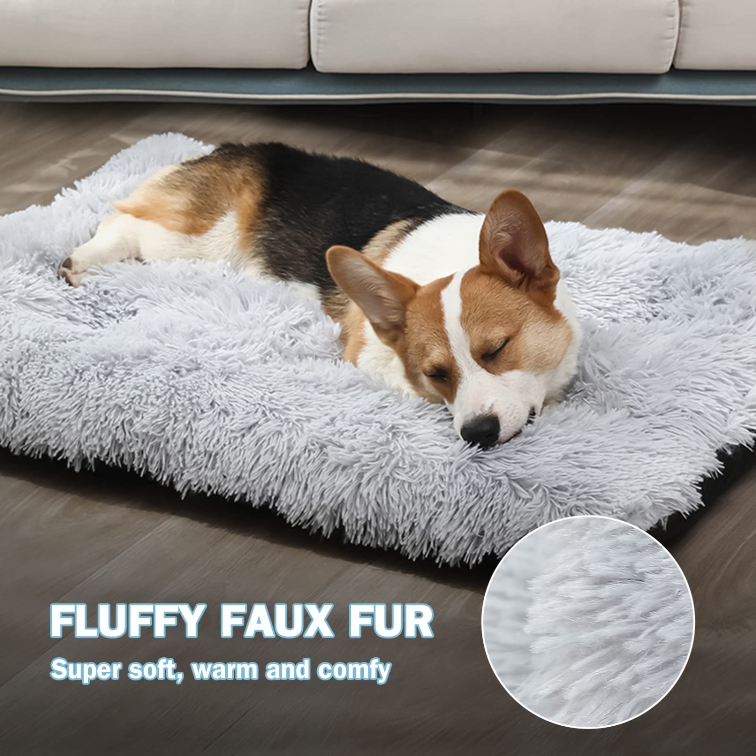 Petit lit pour chiens lavable - lit de cage pour chiens calmants, lit de coussin moelleux pour chiens, P(25,2'' x 19,9''), gris pâle