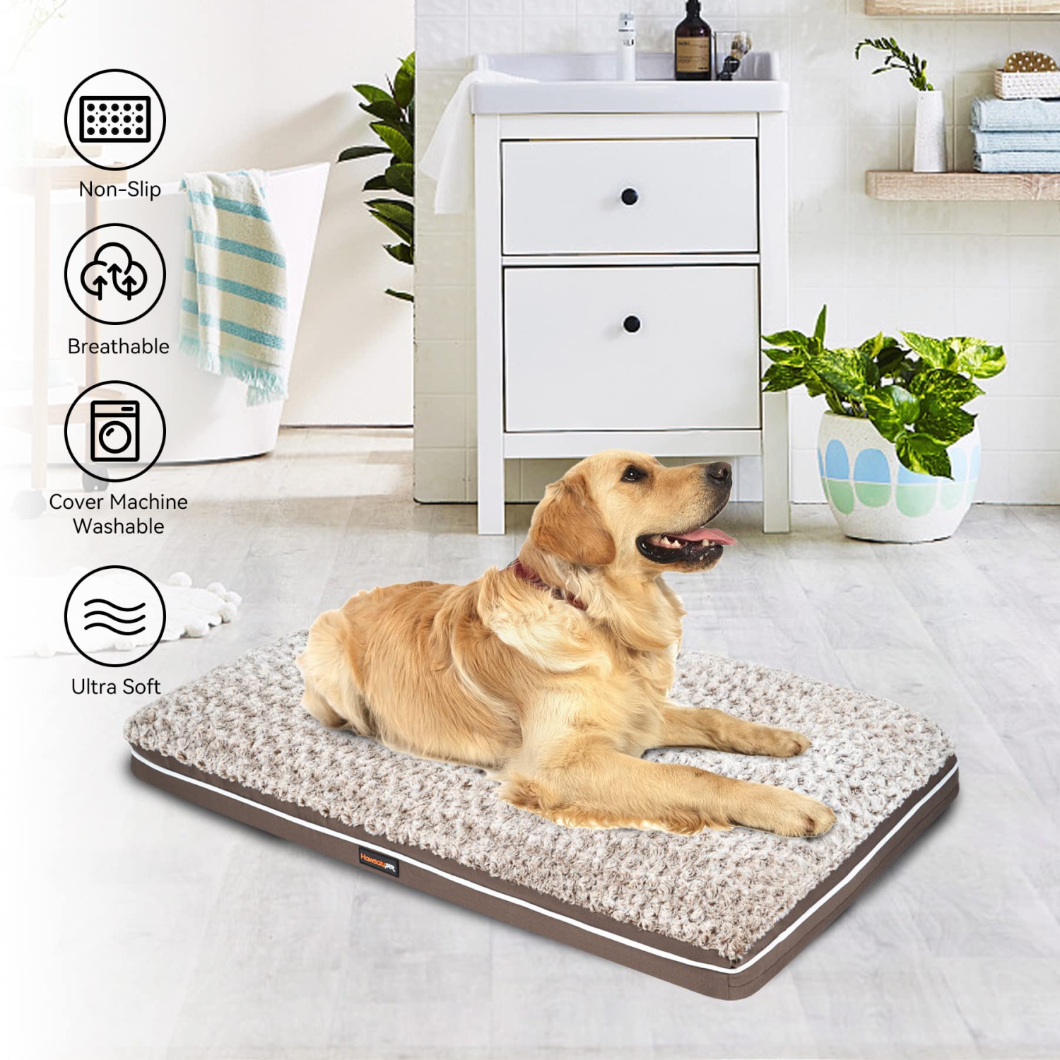 Fluffy Dog Bed for Large Medium Small Dogs Bottom Anti-Slip, Upper with PP-Padding Washable,Dog Crate Kennel Pad Mat,Plush Soft Pet Beds Memory Foam