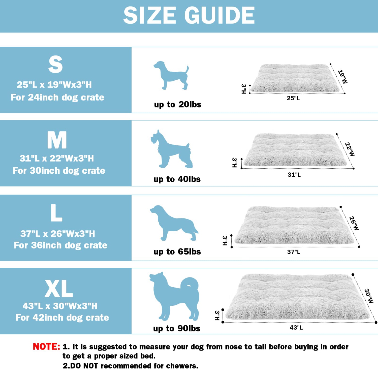 Large Dog Bed Washable - Calming Dog Crate Mat Bed for Large Dogs, Fluffy Pet Pillow Bed for Dogs, L(36.6''x 25.6''), Light Grey