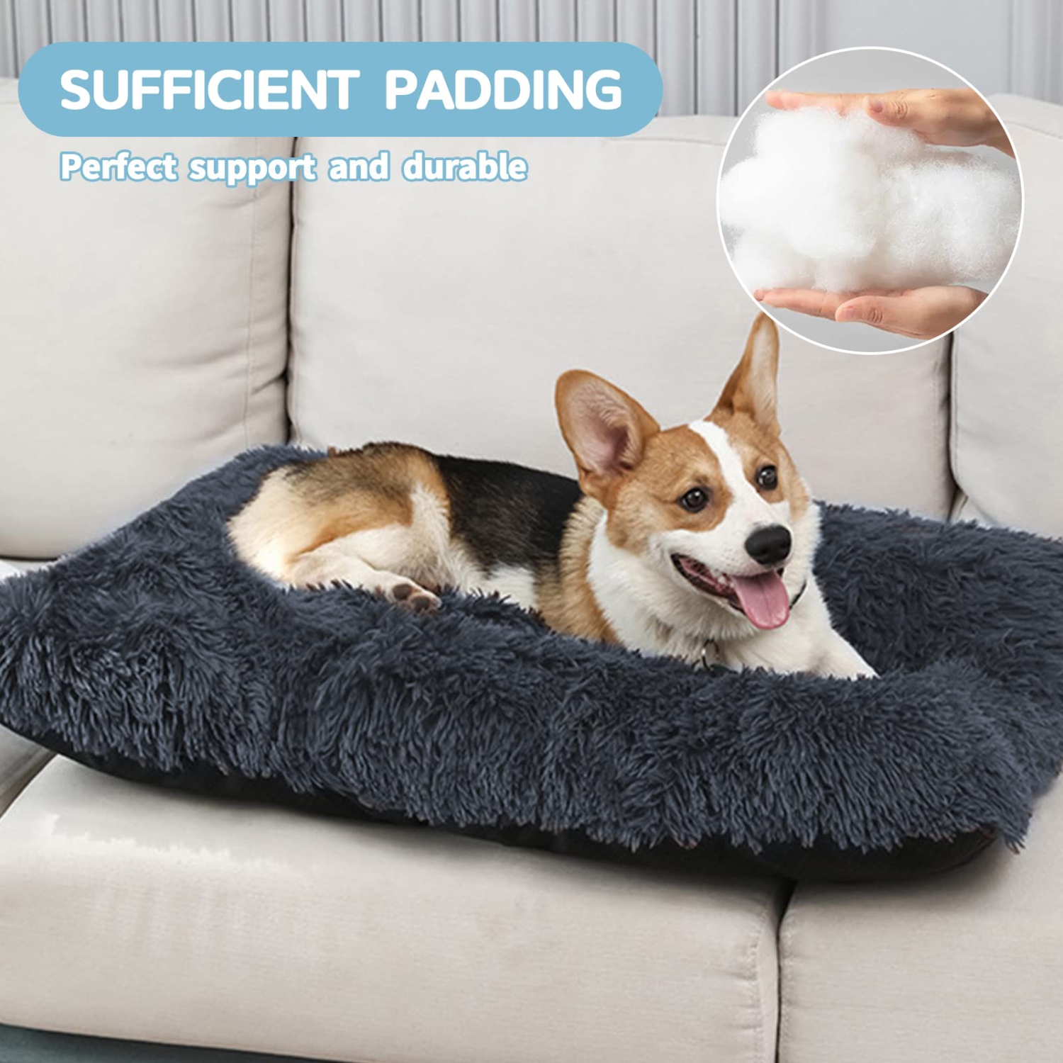 Large Dog Bed Washable - Calming Dog Crate Mat Bed for Large Dogs, Fluffy Pet Pillow Bed for Dogs, L(36.6''x 25.6''), Dark Grey