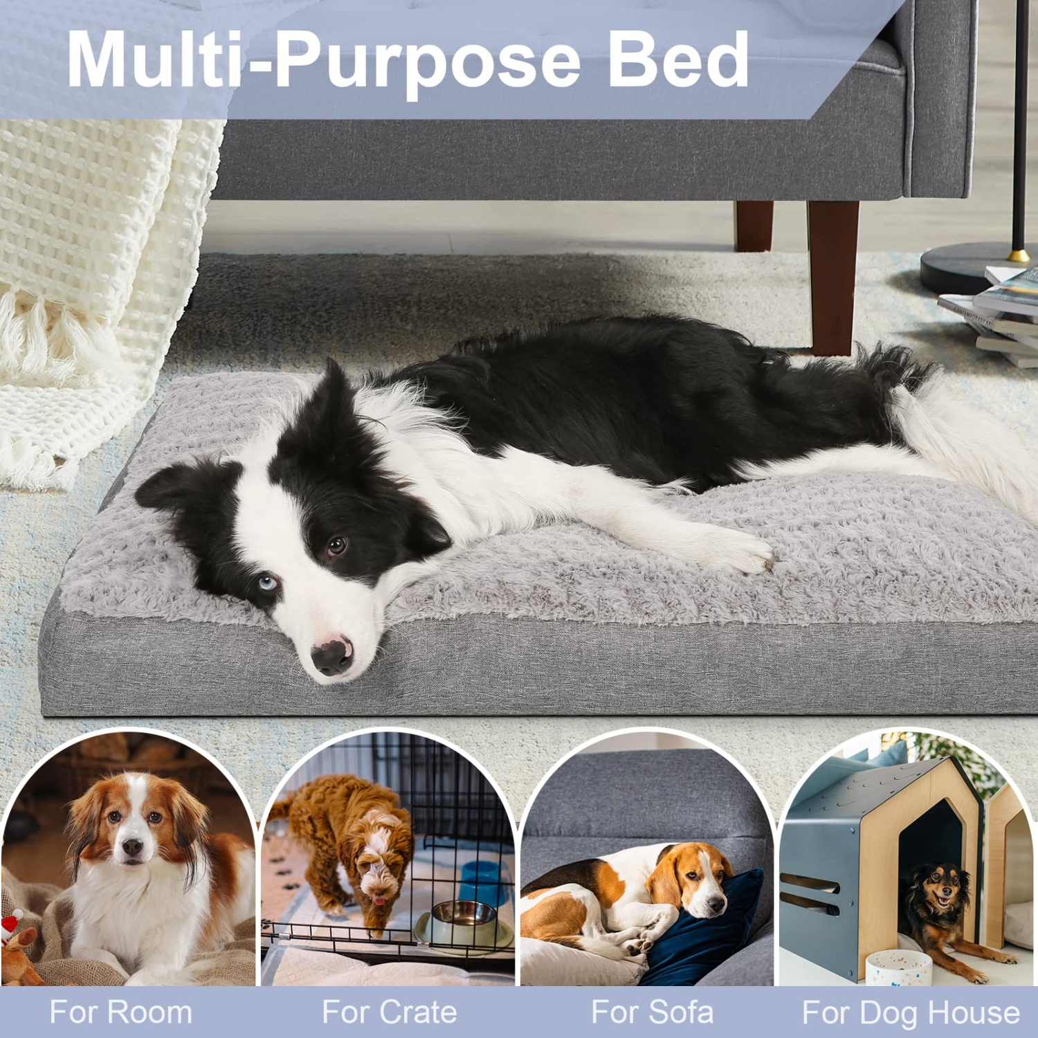 Lit pour chien, lits pour chiens lavables pour chiens de grande taille jusqu'à 70lbs lb, lit pour chiens Ultra Soft Crate avec housse amovible, lit