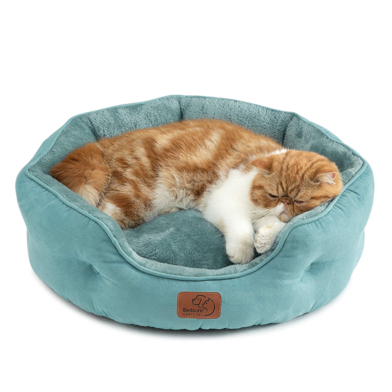 Small Dog Bed, Round Pet Bed for Cats and Small Dogs – Machine Washable Cat Beds - Anti-Slip Bottom - All Season Ultra Soft Cat & Dog Cushion Bed -