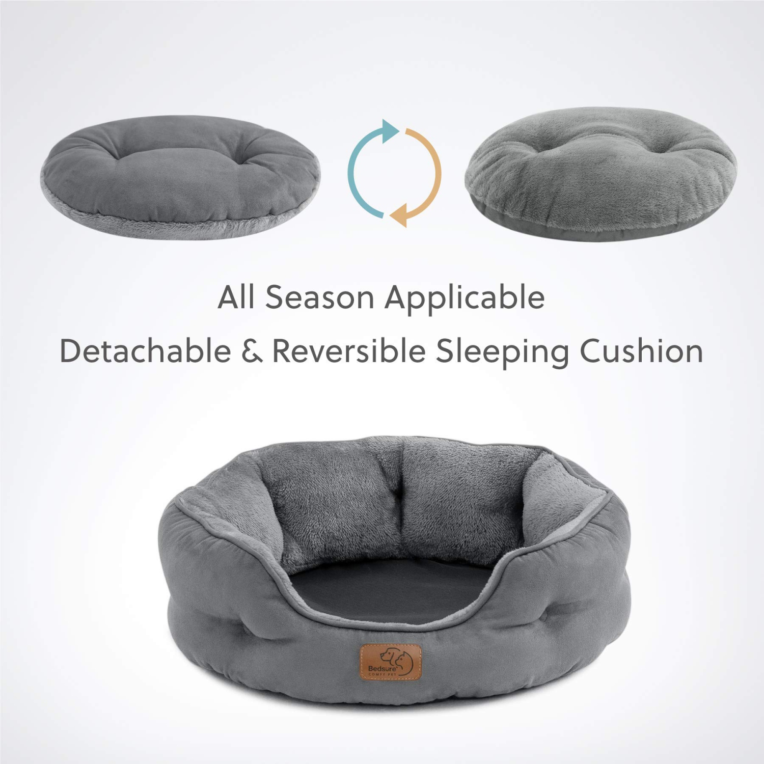 Small Dog Bed, Round Pet Bed for Cats and Small Dogs – Machine Washable Cat Beds - Anti-Slip Bottom - All Season Ultra Soft Cat & Dog Cushion Bed -