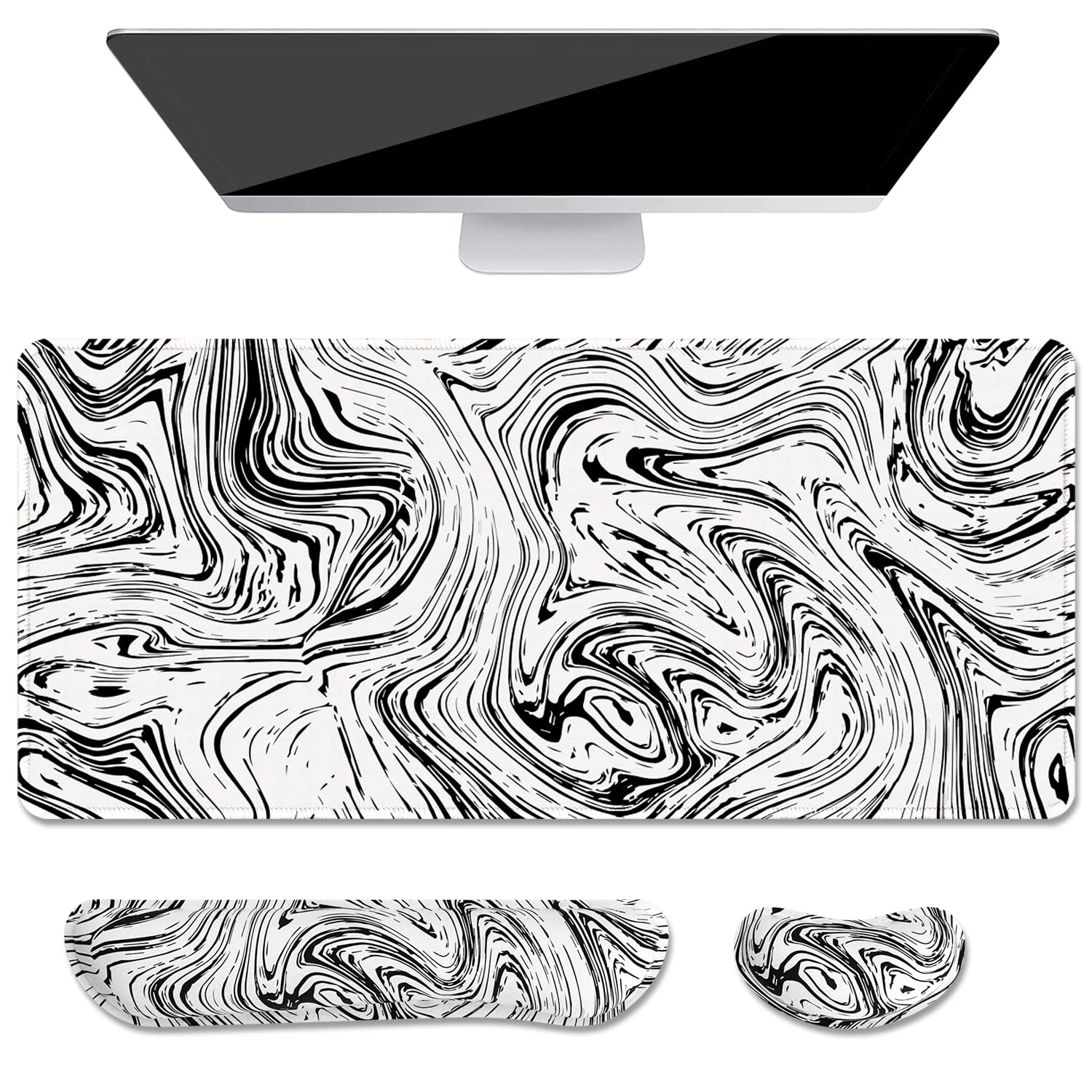 Keyboard Mouse Pad Set, XXL Large Desk Pad+Keyboard Wrist Rest+Mouse Wrist Cushion Support, Ergonomic Memory Foam, 35.5" x 15.7" Extended Mousepad,