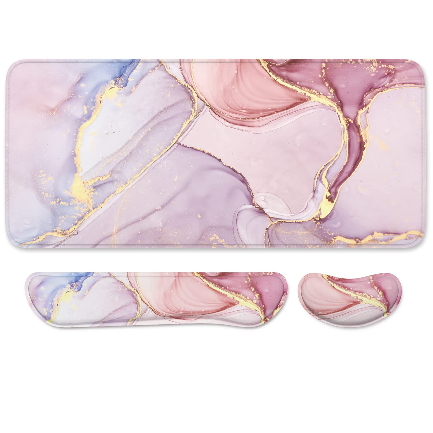 Keyboard Mouse Pad Set, XXL Large Desk Pad+Keyboard Wrist Rest+Mouse Wrist Cushion Support, Ergonomic Memory Foam, 35.5" x 15.7" Extended Mousepad,