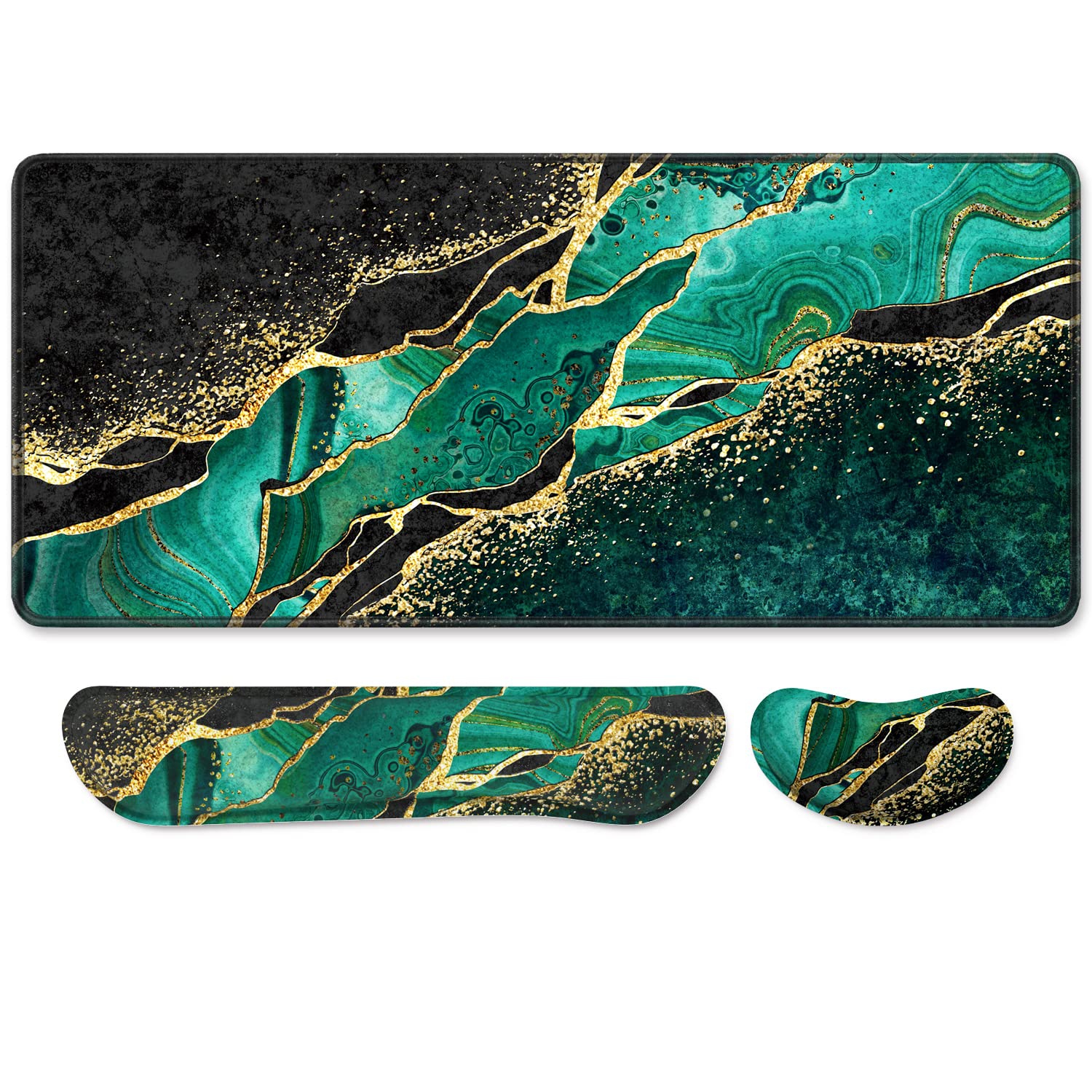 Keyboard Mouse Pad Set, XXL Large Desk Pad+Keyboard Wrist Rest+Mouse Wrist Cushion Support, Ergonomic Memory Foam, 35.5" x 15.7" Extended Mousepad,