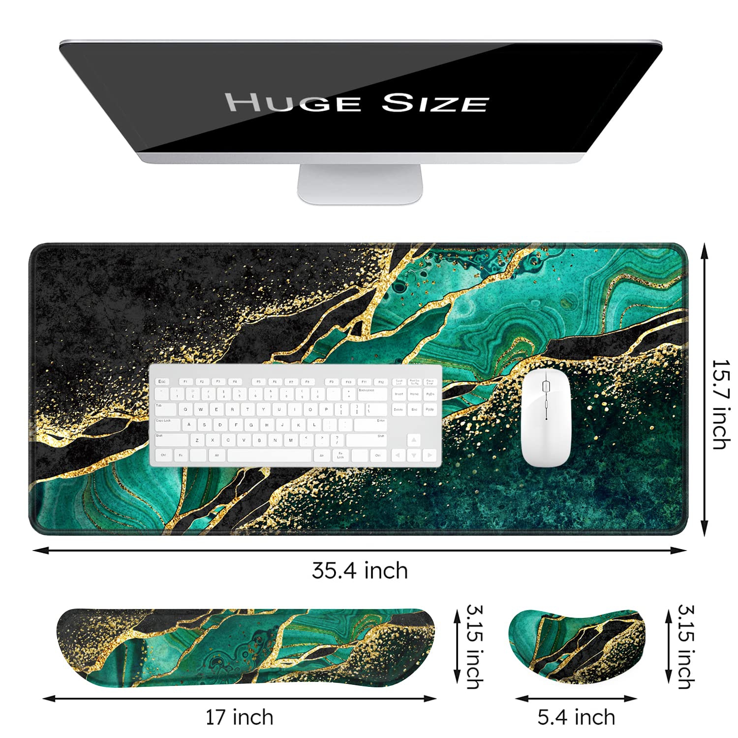 Keyboard Mouse Pad Set, XXL Large Desk Pad+Keyboard Wrist Rest+Mouse Wrist Cushion Support, Ergonomic Memory Foam, 35.5" x 15.7" Extended Mousepad,