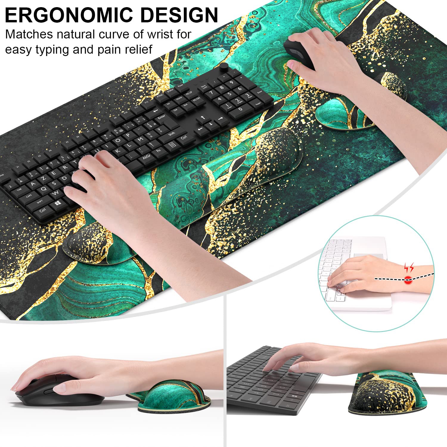 Keyboard Mouse Pad Set, XXL Large Desk Pad+Keyboard Wrist Rest+Mouse Wrist Cushion Support, Ergonomic Memory Foam, 35.5" x 15.7" Extended Mousepad,